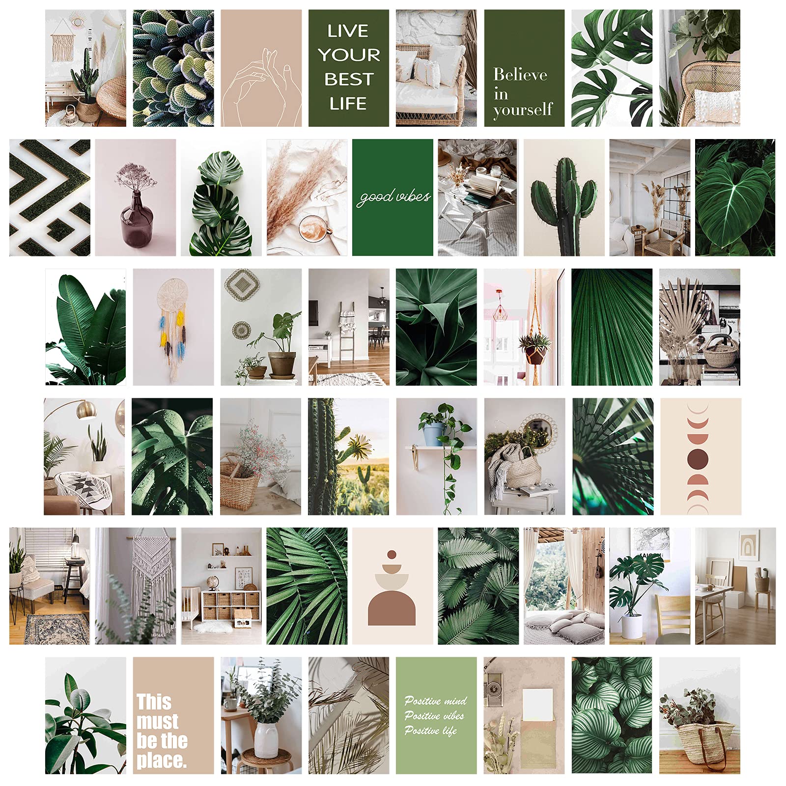 COMGO Wall Collage Kit for Aesthetic Pictures , 50 Set of 4x6 inch Bedroom Decor , Perfect for Boho Plant Wall Decor, Dorm Room Forest Photo Collections, and VSCO Teen Girls Style Prints