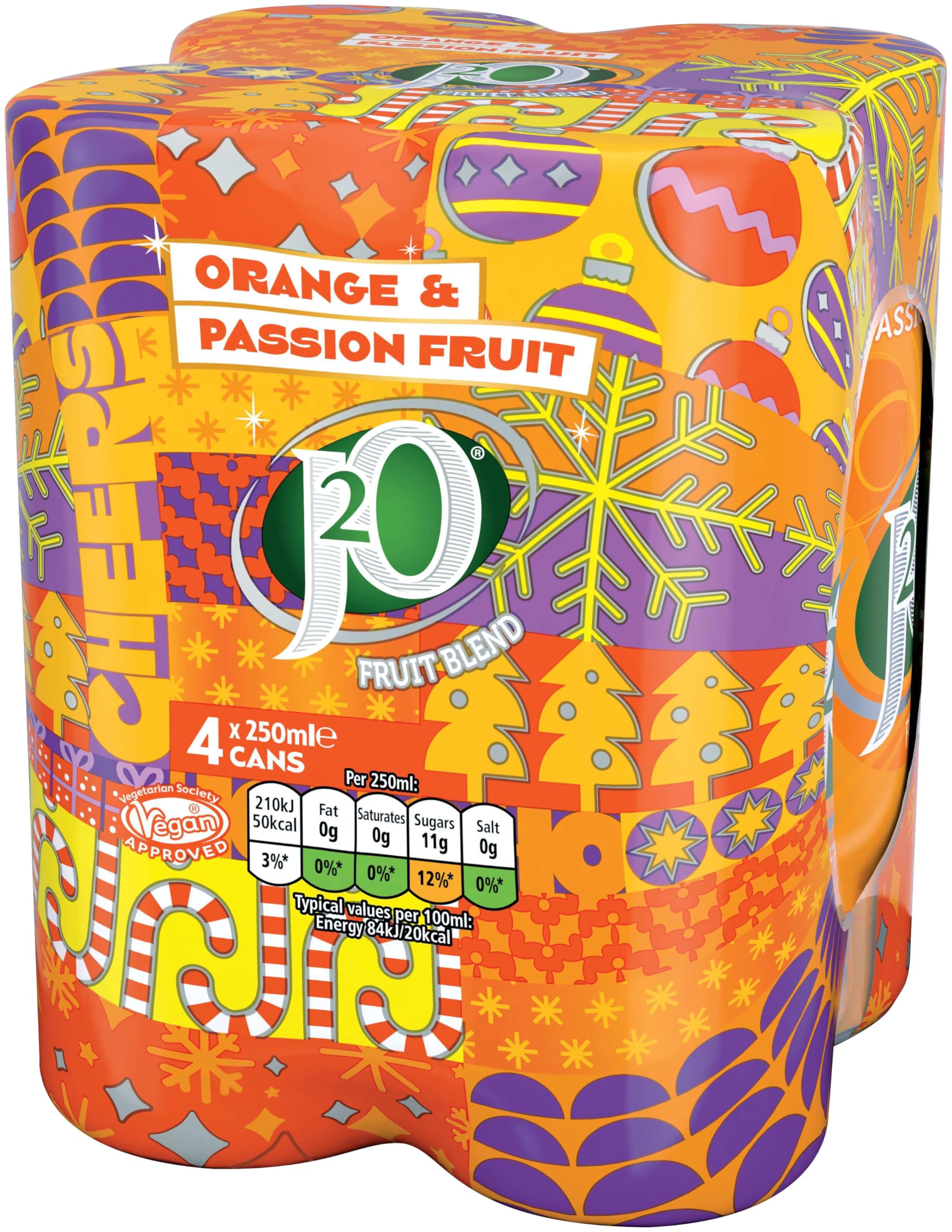 J2o Orange & Passion Fruit 4 X 250ml Cans