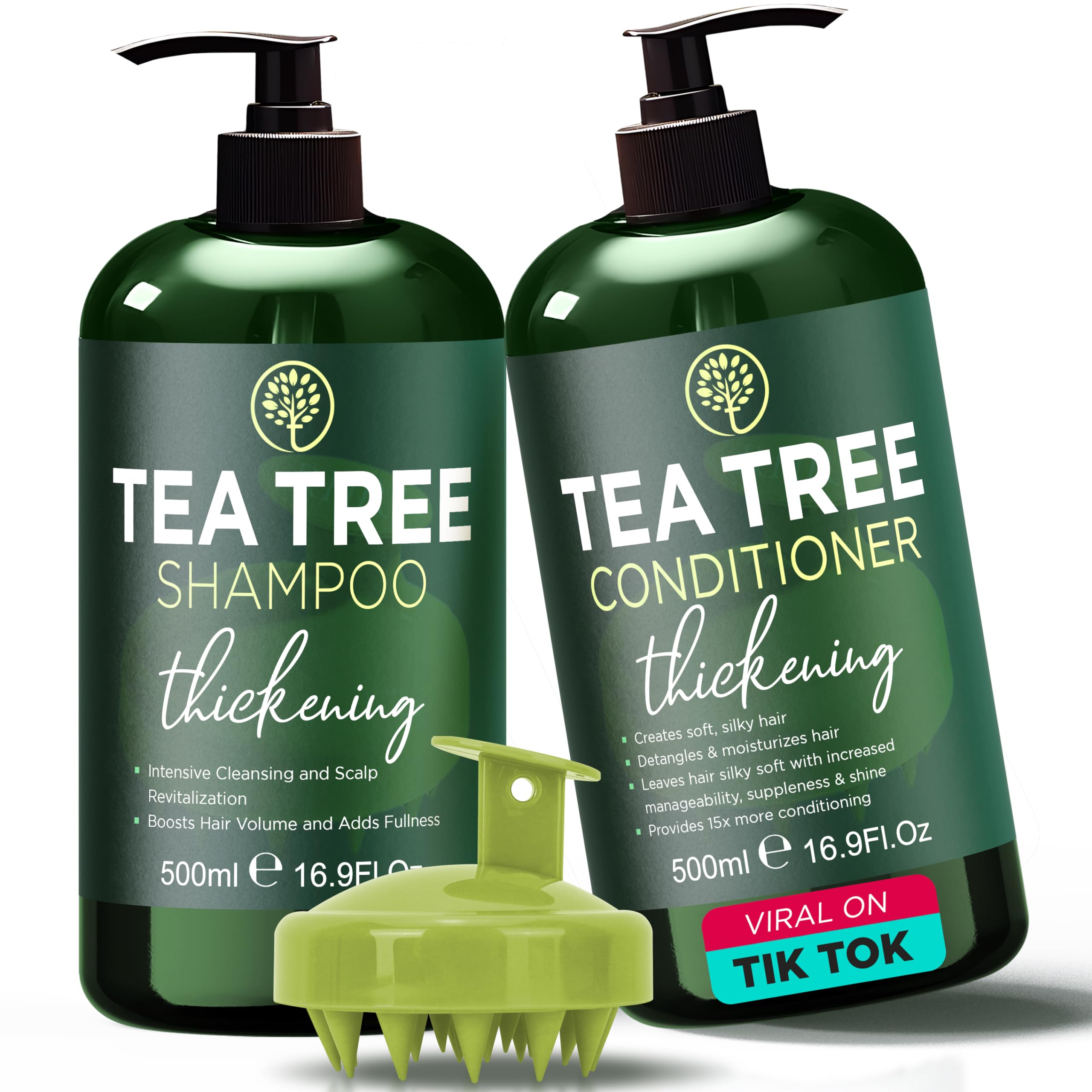 Tea Tree Shampoo and Conditioner Set | Thinning Hair Loss Treatment for Men and Women | Soothes Itchy Scalp, Dandruff | Sulfate and Paraben Free