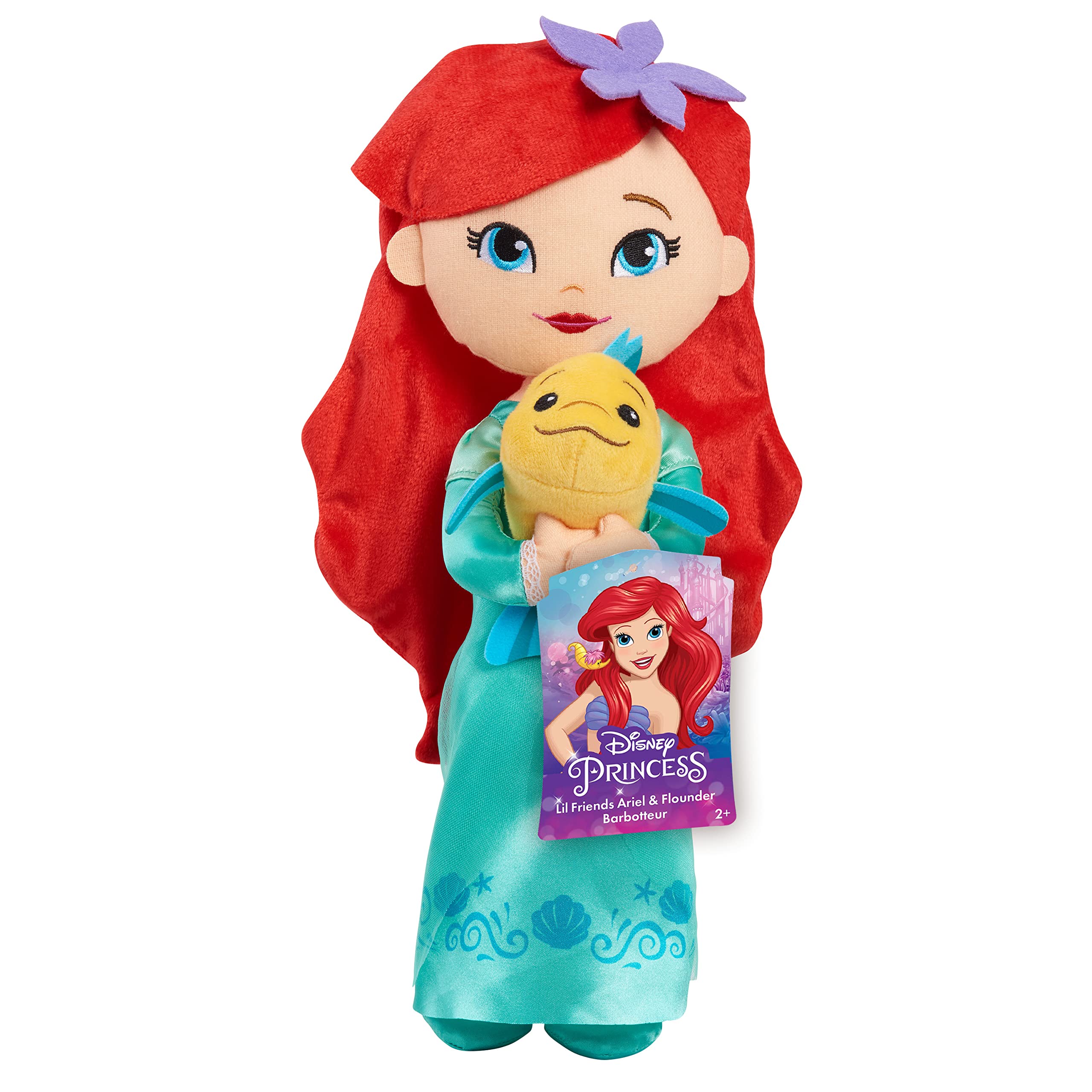 Disney Princess Lil' Friends Ariel & Flounder 14-inch Plush Doll, Kids Toys for Ages 3 Up by Just Play