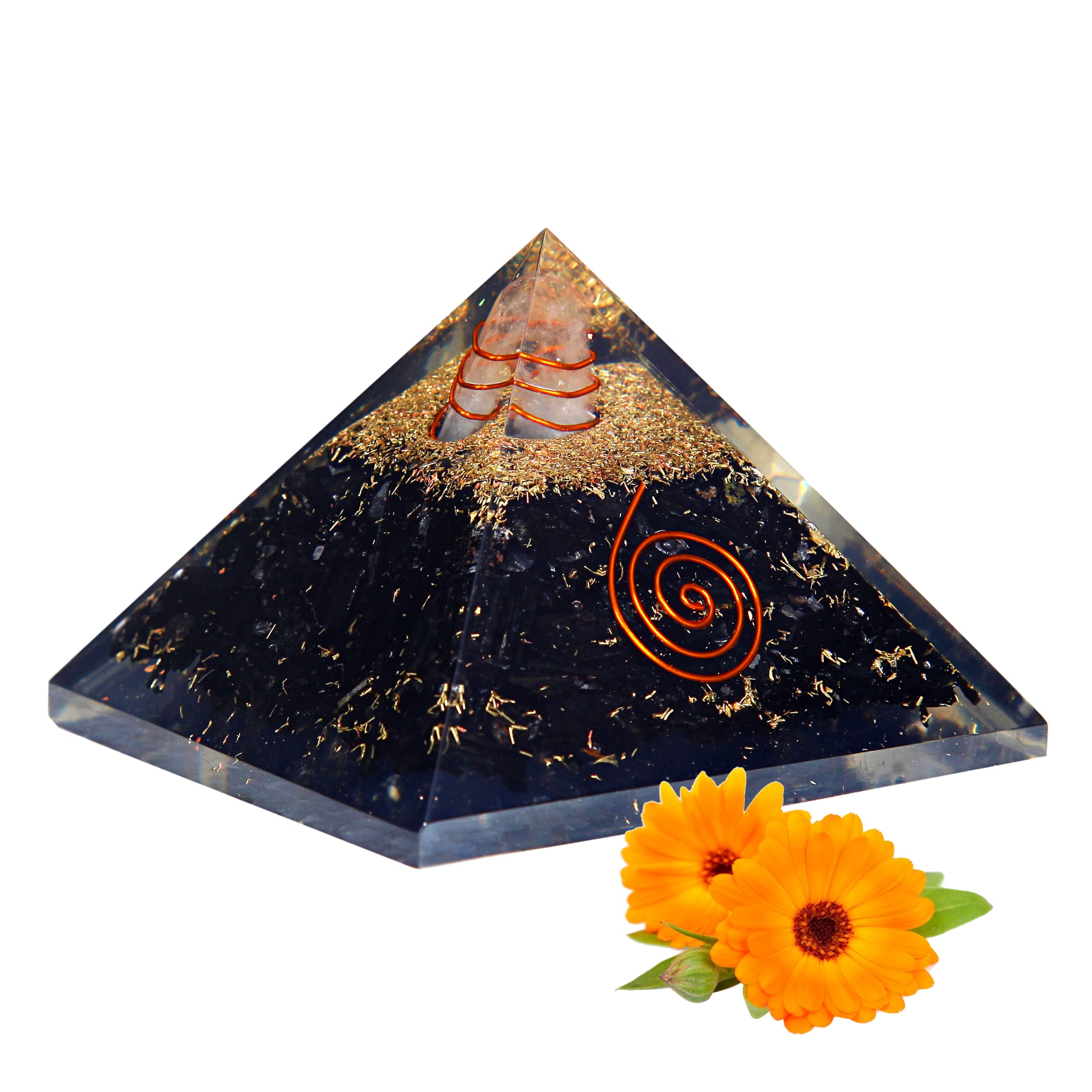 Anciently Original Black Tourmaline Orgone Pyramid | Black Tourmaline Pyramid Crystal | Orgonite Pyramid for Reiki Healing Vastu Pyramid (3 Inch Width X 2 Inch Height) 1 Piece