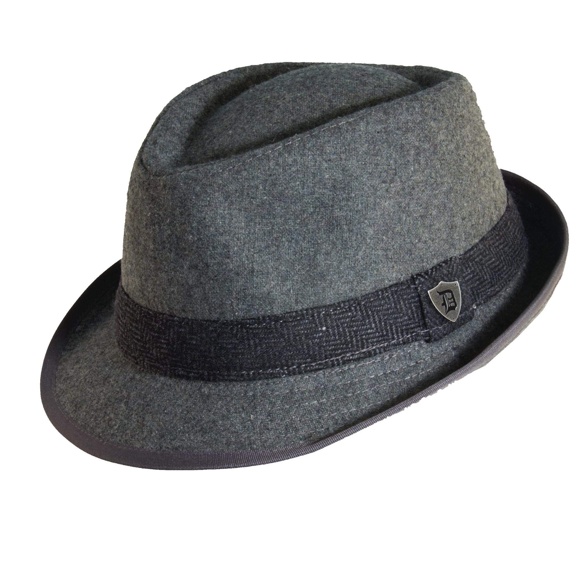 Dorfman Pacific Men's Wool Blend Herringbone Band Fedora Hat (Grey, Large)