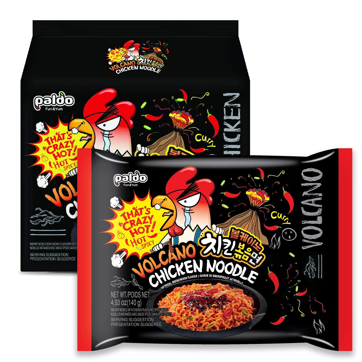 PALDO FUN & YUM Volcano Chicken Noodle 140 Grams x 4 Packs, Multi Color