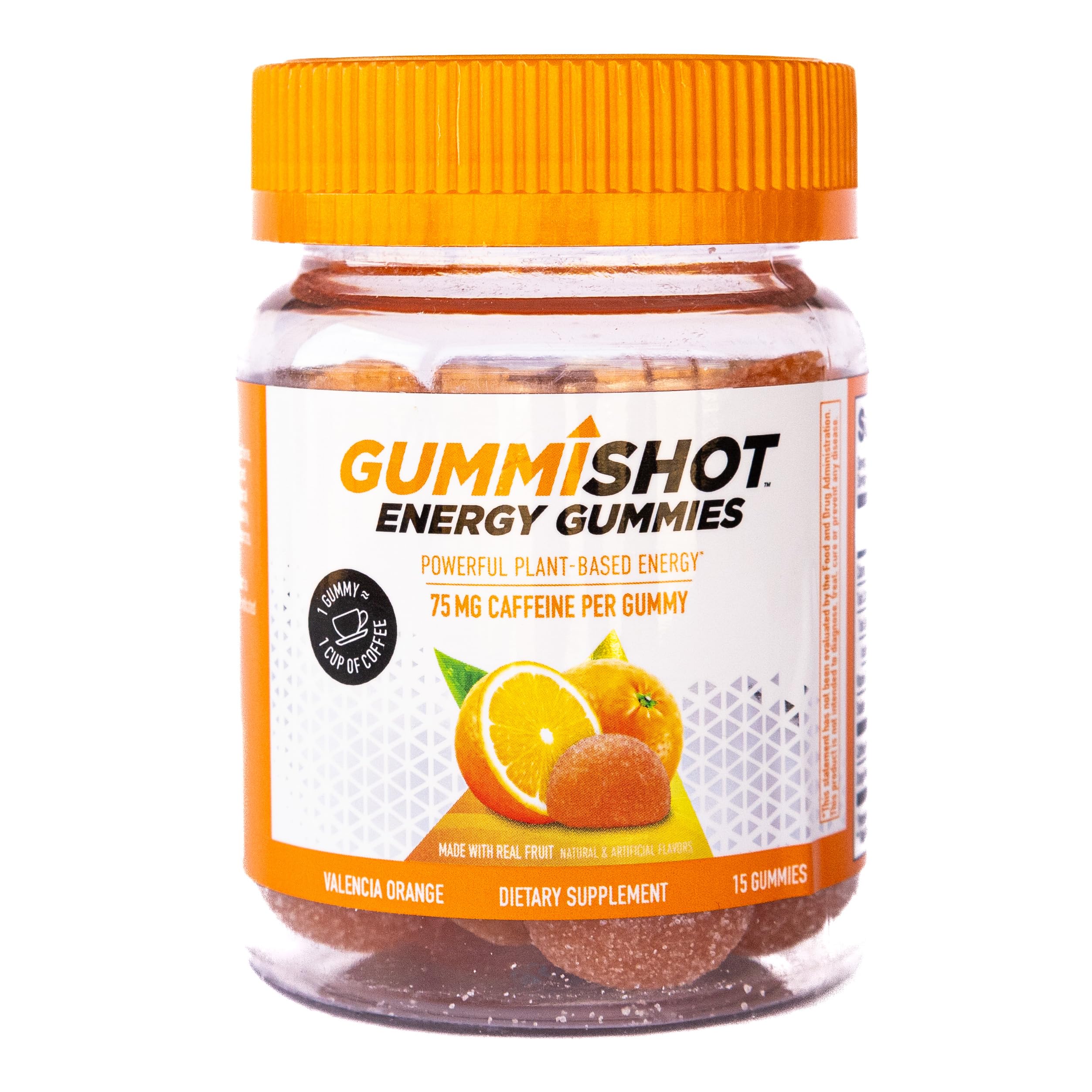 Energy Gummies, 1125 mg of Plant-Based Caffeine Chews per Bottle, Long Lasting Energy Boosters, Valencia Orange (15ct)