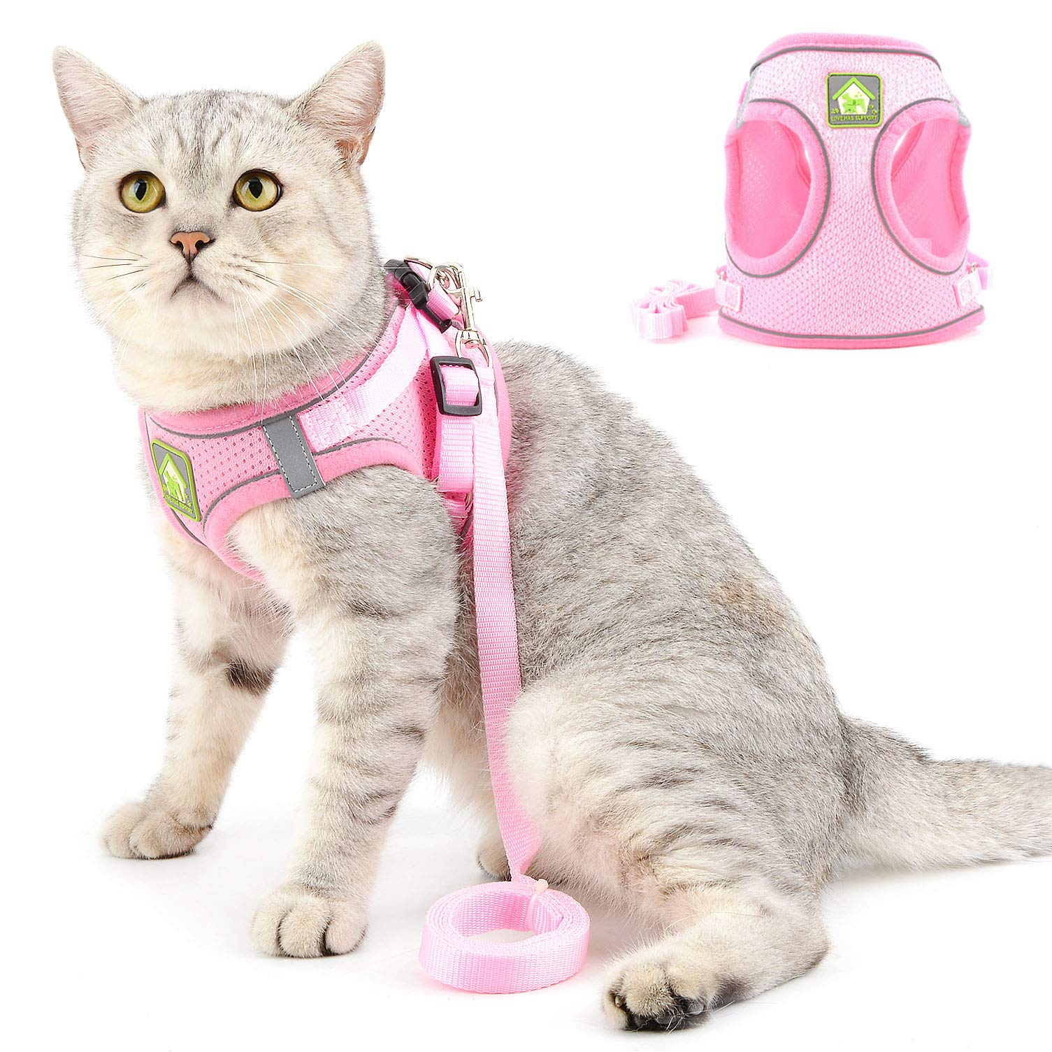 SELMAI Escape Proof Cat Harness with Leash Adjustable Soft Mesh Reflective No Pull No Choke Step-in Padded Vest for Small Dogs Puppy Small Breed Lead for Kitten Walking Chihuahua Yorkie Pink M