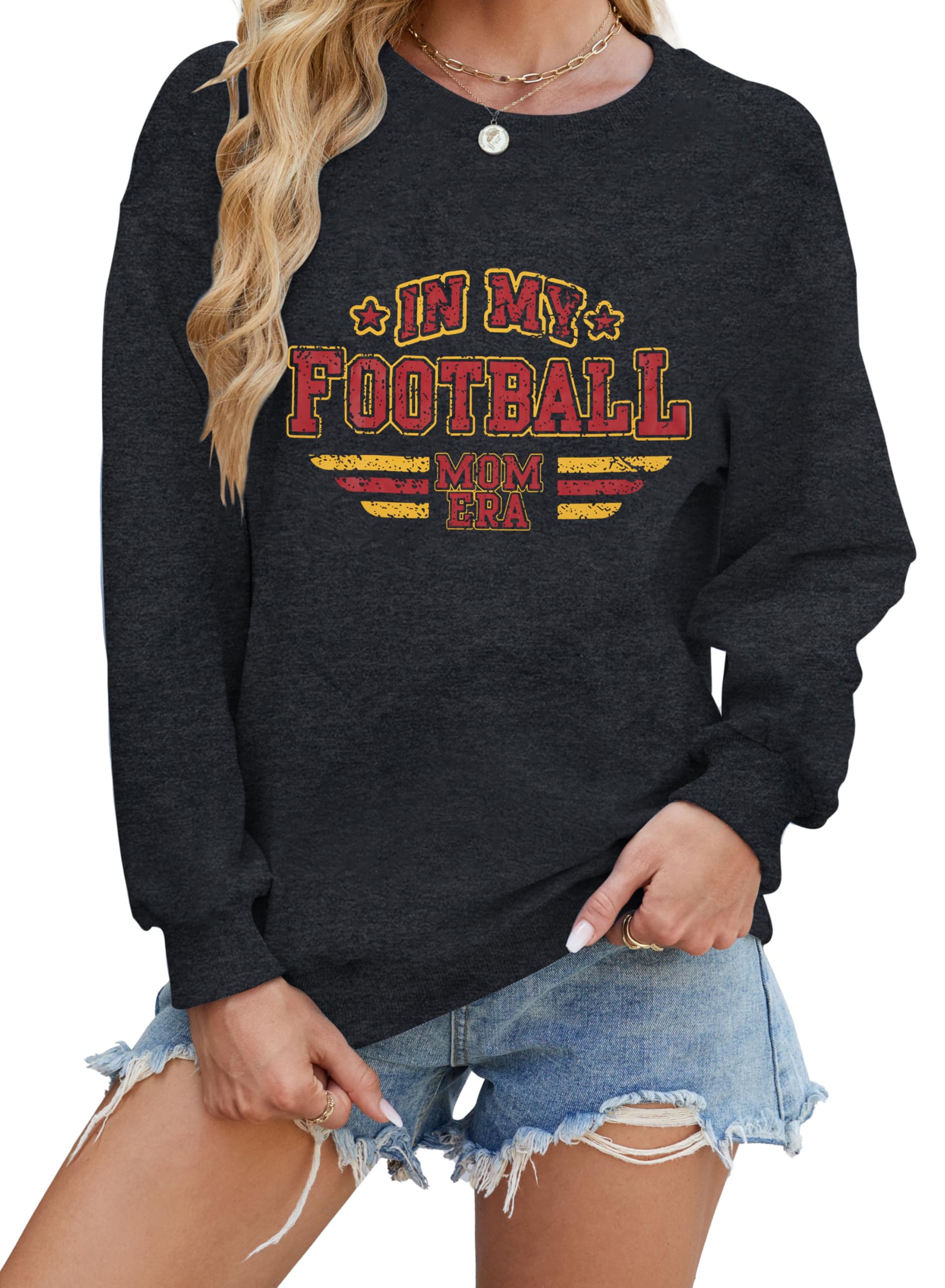 MYHALFFootball Mom Shirt Gameday Sweatshirt: in My Football Mom Era Shirt Funny Funday Sunday Pullover Mom Life Graphic Tops