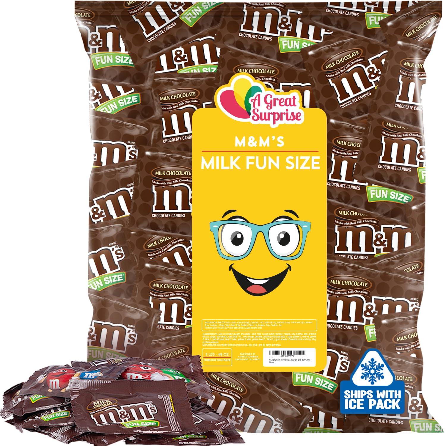 M&Ms Fun Size Milk Chocolate - 3 LB Bulk Chocolate Candy - Individually Wrapped Fun Size Bags - Brown Milk Chocolate