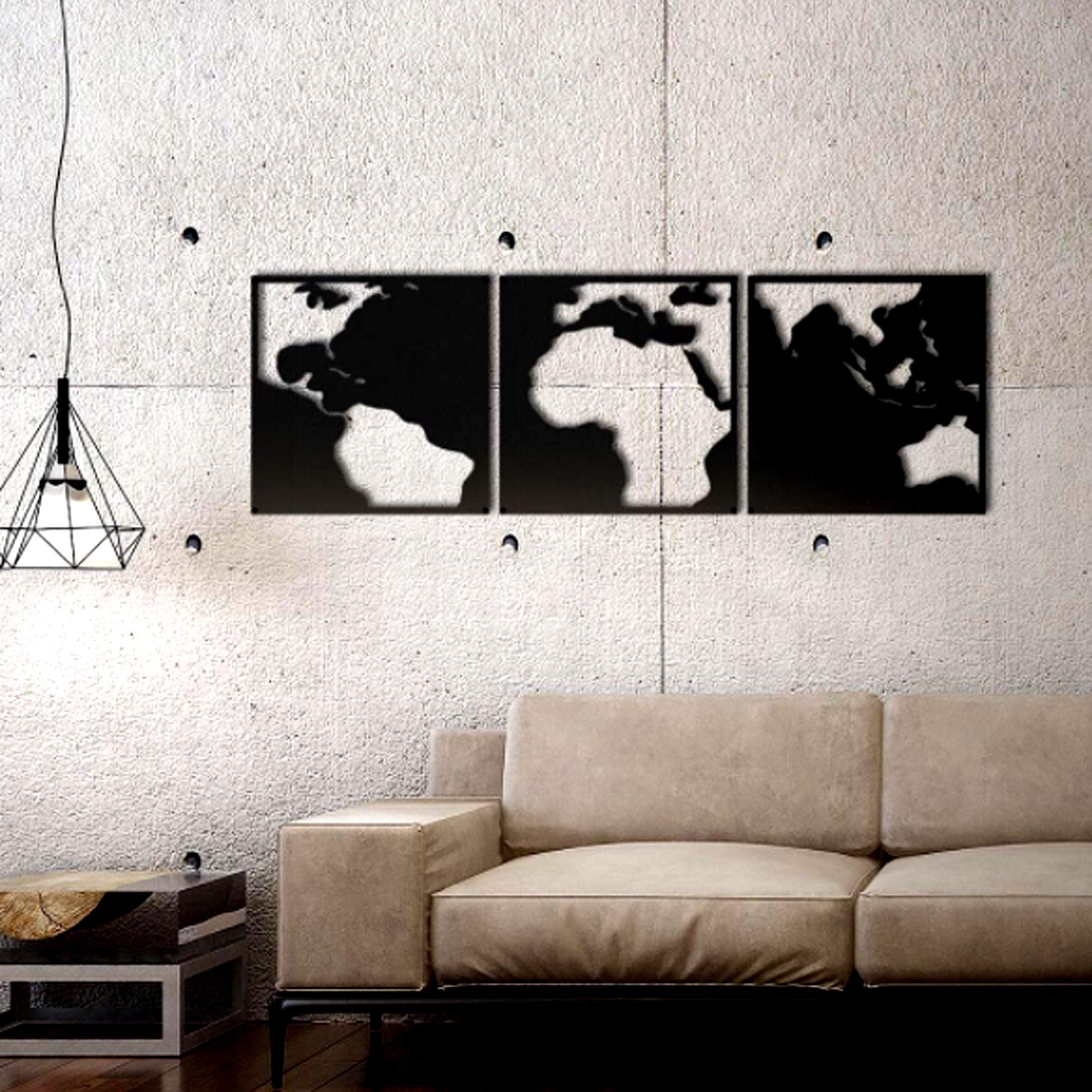 Zuper The 3D Wall Art World Map Black Contrast 173(Black) Suitable for Living Room,Foyer,Bedroom,Hallway N168