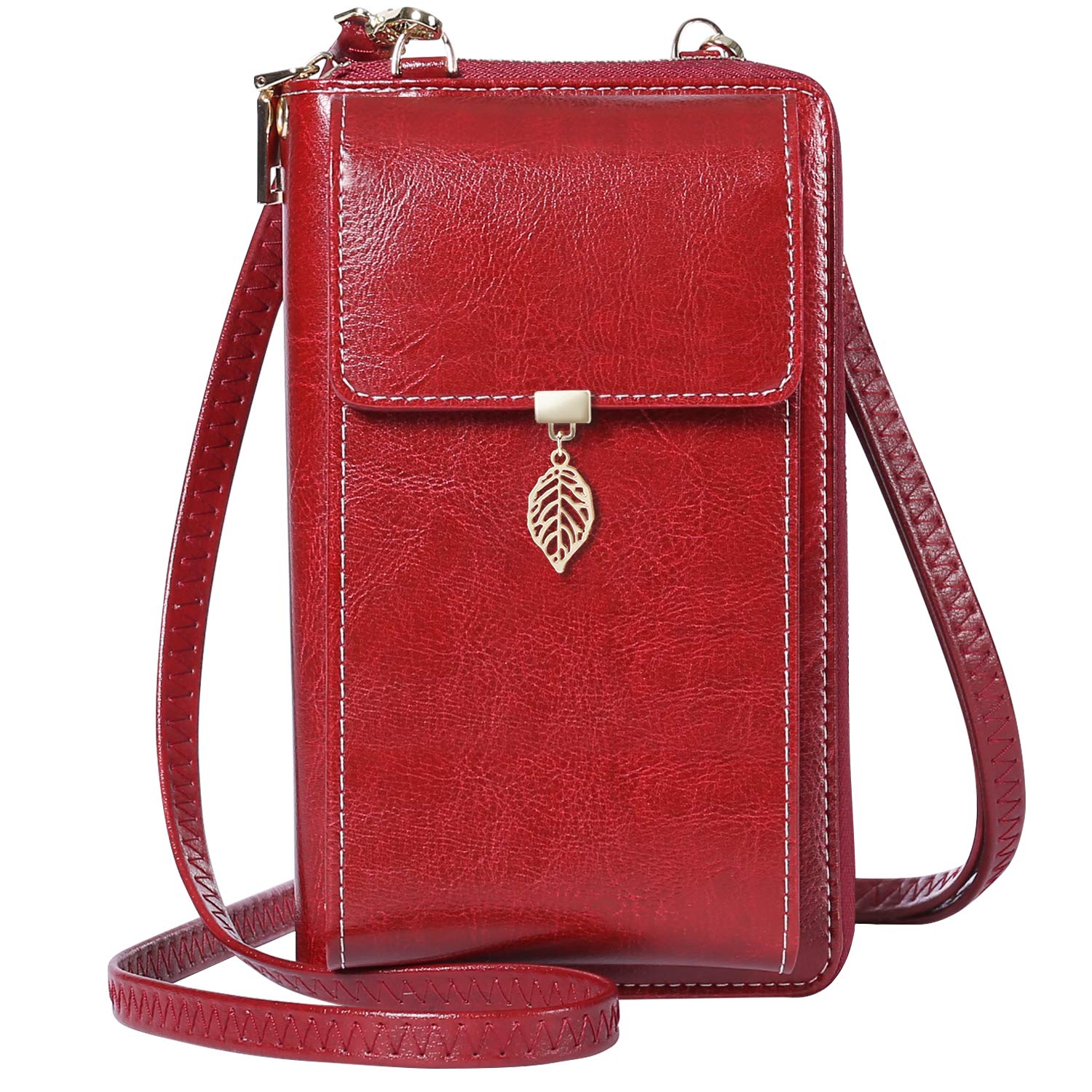 HUANLANGSmall Crossbody Phone Bags for Women Leather Cell Phone Purse Wallet, A-wine Red, Medium