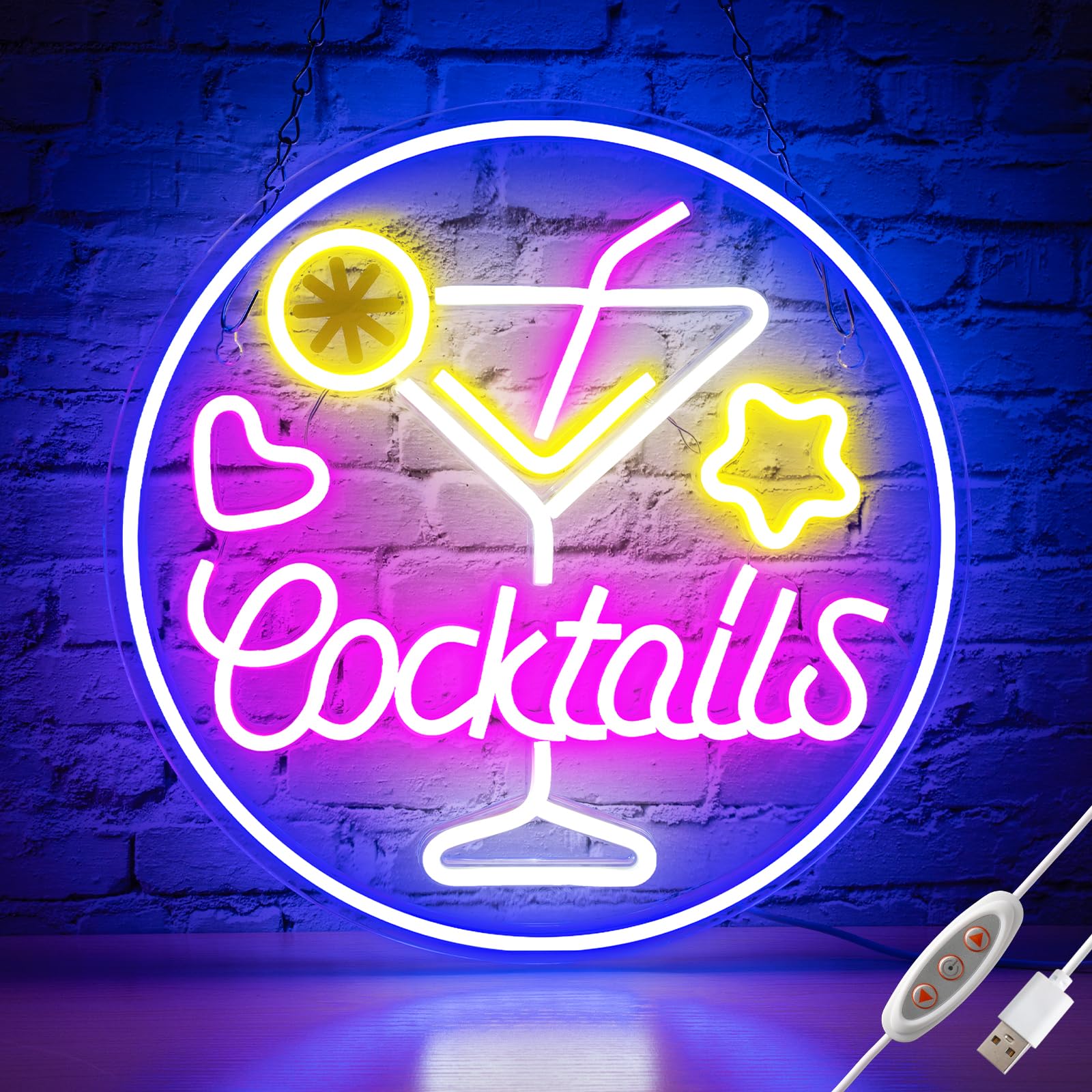 XIYUNTE Cocktails Neon Sign Dimmable Cocktail Neon Bar Signs for Home Bar USB Powered Martini Neon Signs for Wall Decor Bar Club Pub Man Cave Decor