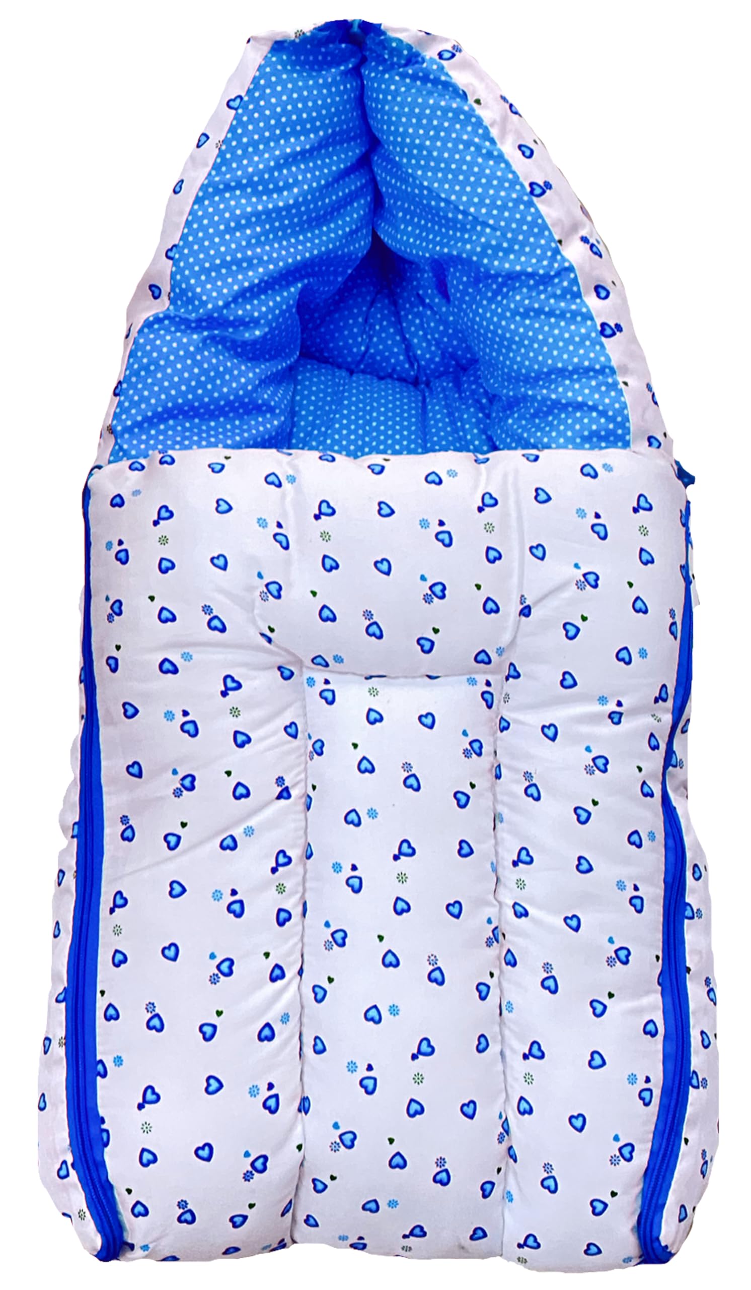 Infans Mini Little Heart Mega 3 in 1 Baby's Cotton Bed Cum Carry Bed Printed Baby Sleeping Bag-Baby Bed-Infant Portable for Unisex Easily Portable, Light Weight Carry for New Born 4-8 Months Old(Blue)