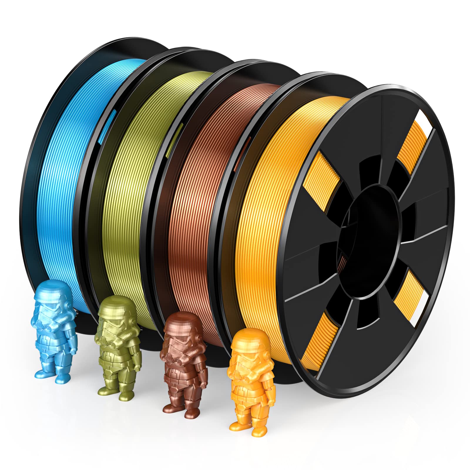 Entina Entina 4 Colors Silk Shiny 3D Printer Filament, 1.75mm Pla Filament for 3D Printers, Dimensional Accuracy +/- 0.02mm, Set of 200g x 4 Spools Copper Reel Eye/Bro