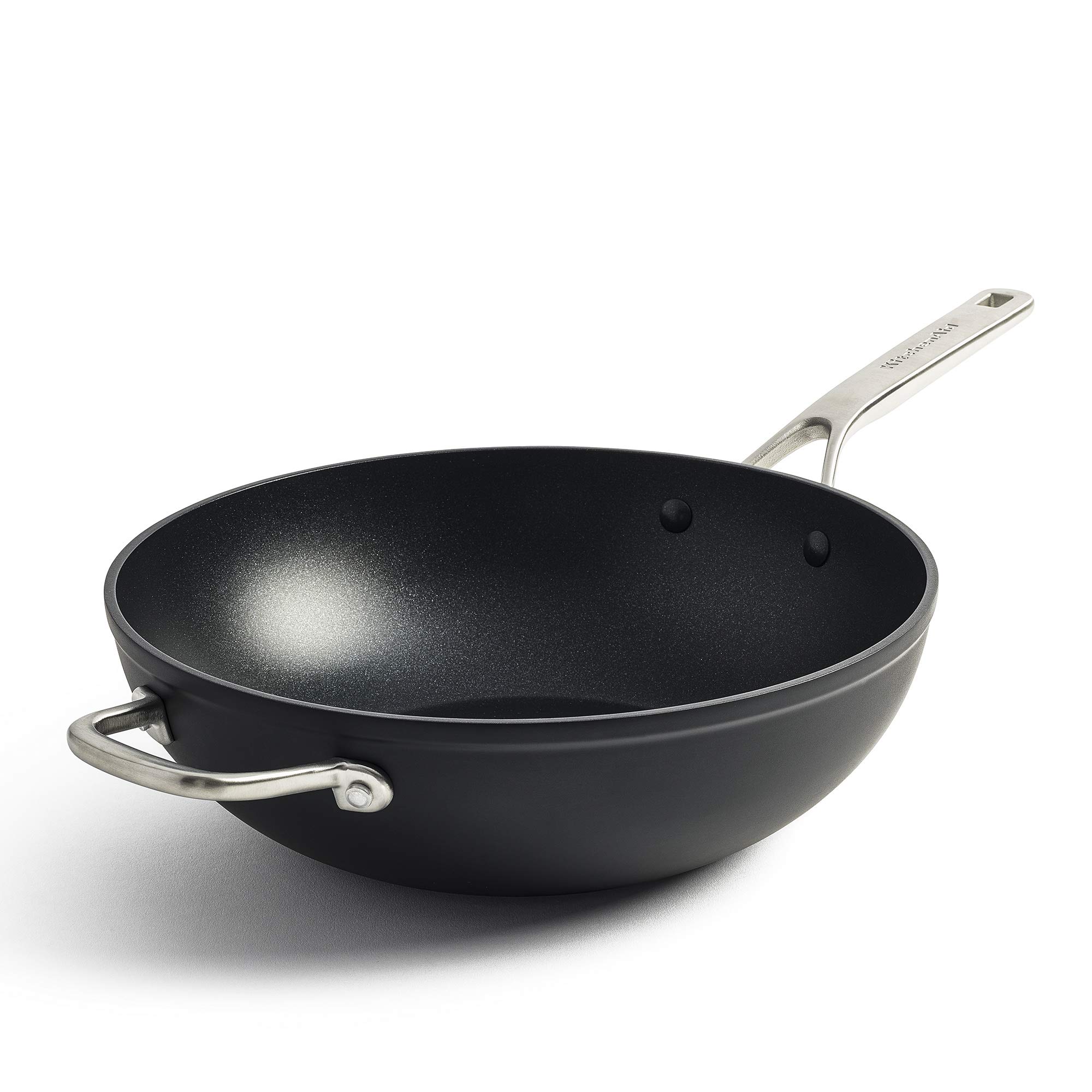 KitchenAid Forged Hardened 3-layer German Engineered, Non-Stick 30cm/5 Litre Wok, Stainless Steel Handle, Induction, Oven Safe, Black