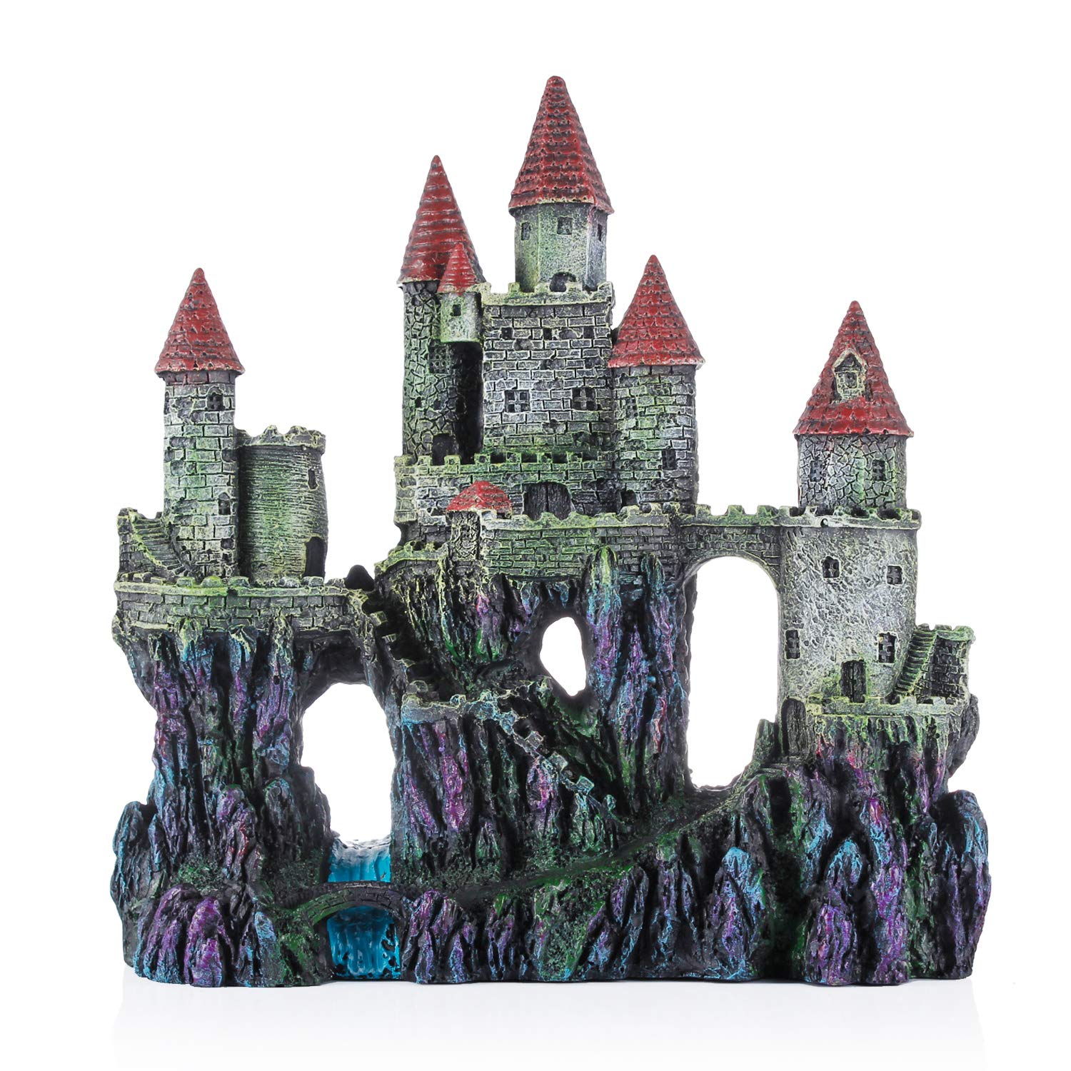 Miracliy Castle Aquarium Decoration for Fish Tank, Large Resin Castle Decor for Fish Hideaway (Big-Brown Roof)