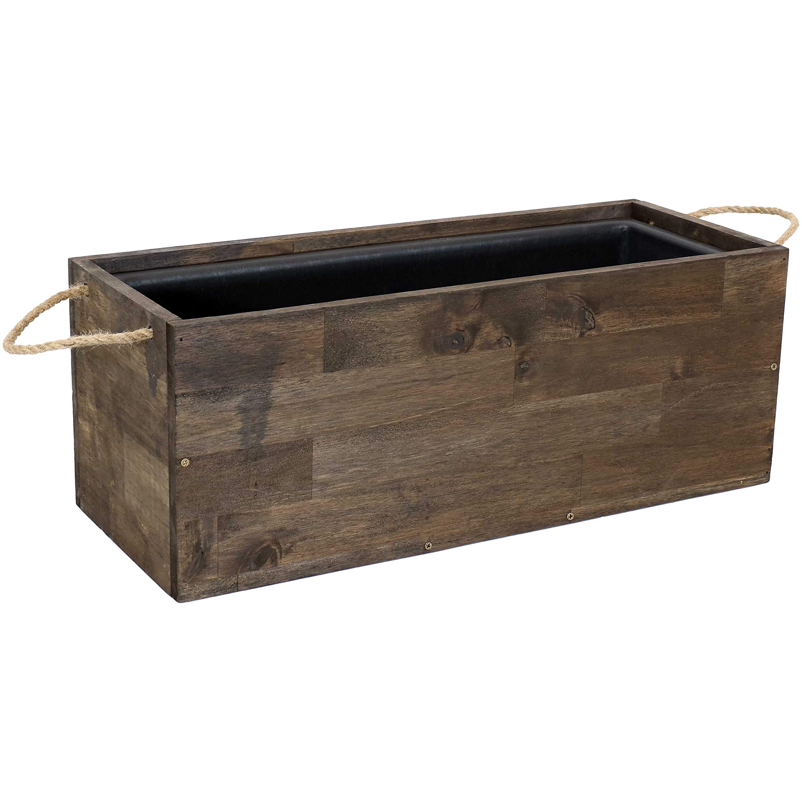 Sunnydaze Outdoor Rectangle Acacia Wood Planter Box with Handles - 20.75 Inches Wide - Indoor and Outdoor Use