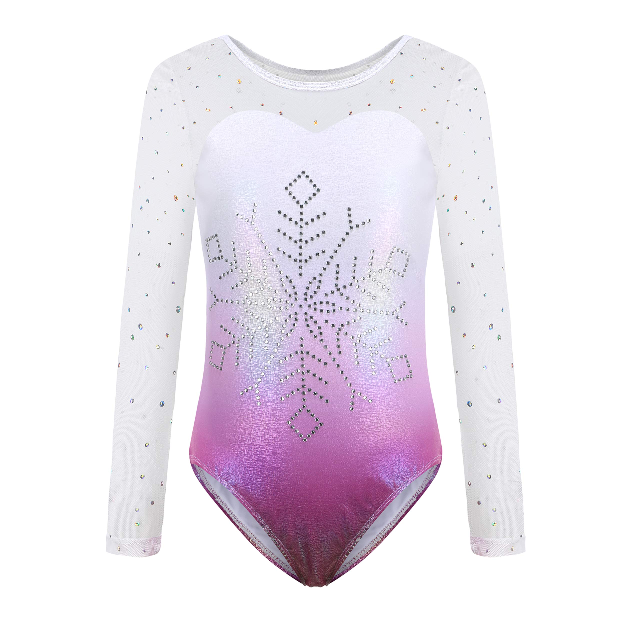 SinoeemGirls' Gymnastics Leotard with Shiny Diamond Sleeves Gradient Colour Multicoloured Leotard Ballet Long Leotard Dance for Girls