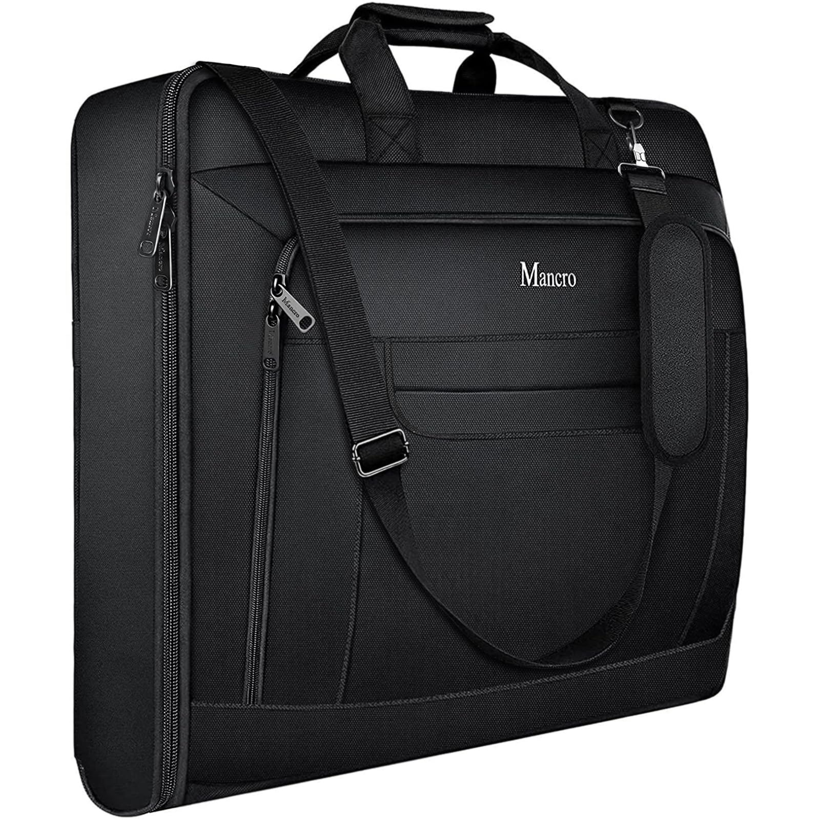 MancroMancro Garment Bags for Travel, Large Travel Suit Bag for Men Women with Shoulder Strap, Wrinkle Free Carry On Garment Bags for Hanging Clothes, Business Foldable Hanging Luggage Bag for Travel, Black