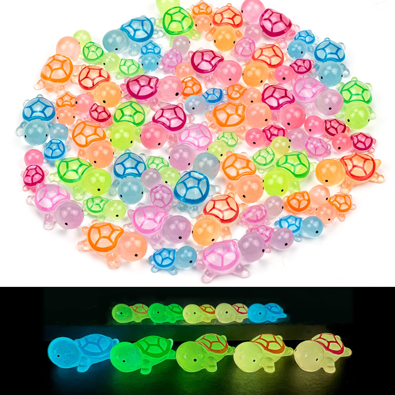 60 Mini Resin Tortoises Glow in The Dark Tortoises Glow Miniature Tortoise Figures Dollhouse Decoration Potted Plant Cake Decoration DIY Craft Charm Party Toys