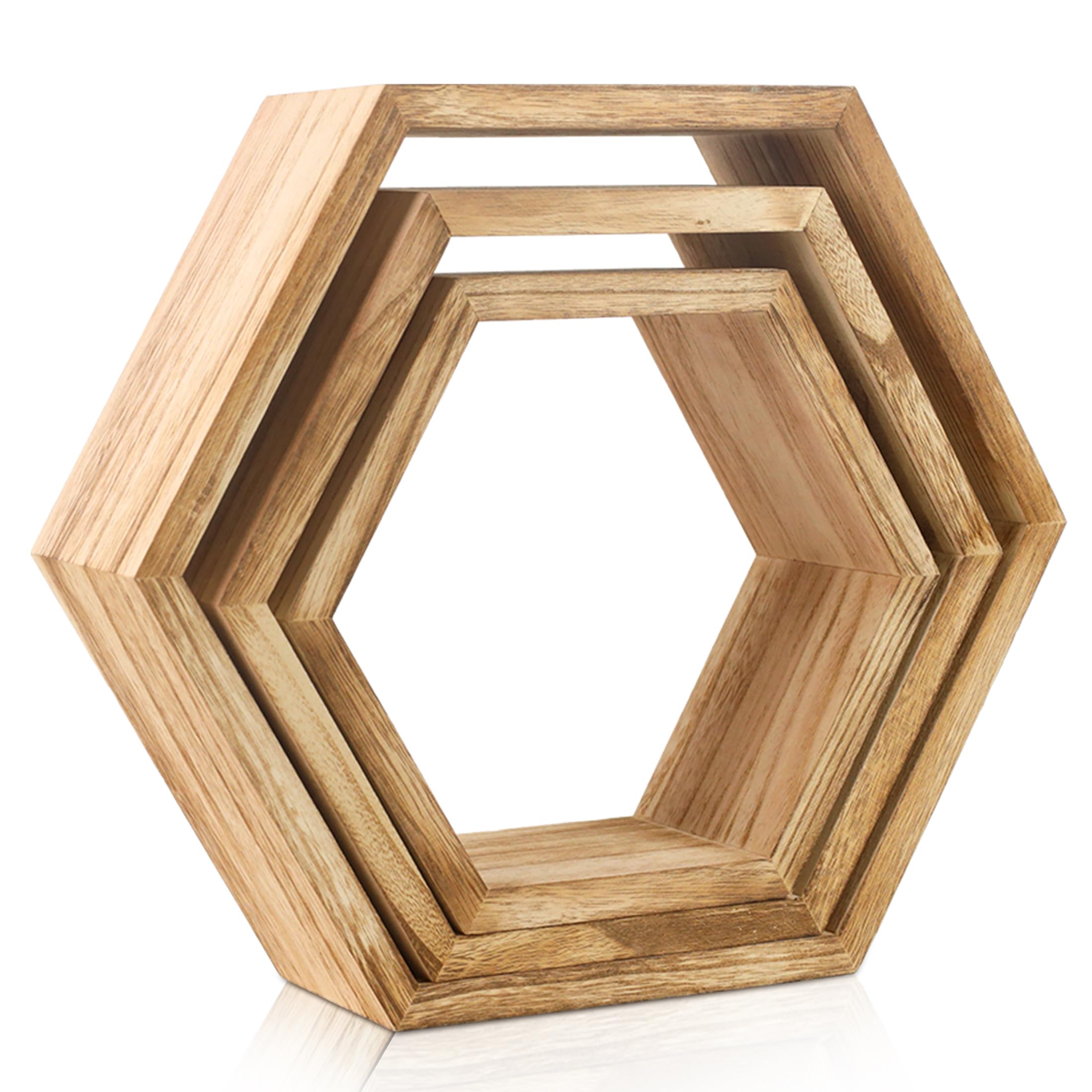 3-Pack Hexagon Shelves for Wall Wood Floating Shelves Honeycomb Shelves for Wall Wooden Shelves for Bathroom Kitchen Bedroom Living Room Floating Wood Shelves for Home Decor (Light Color)