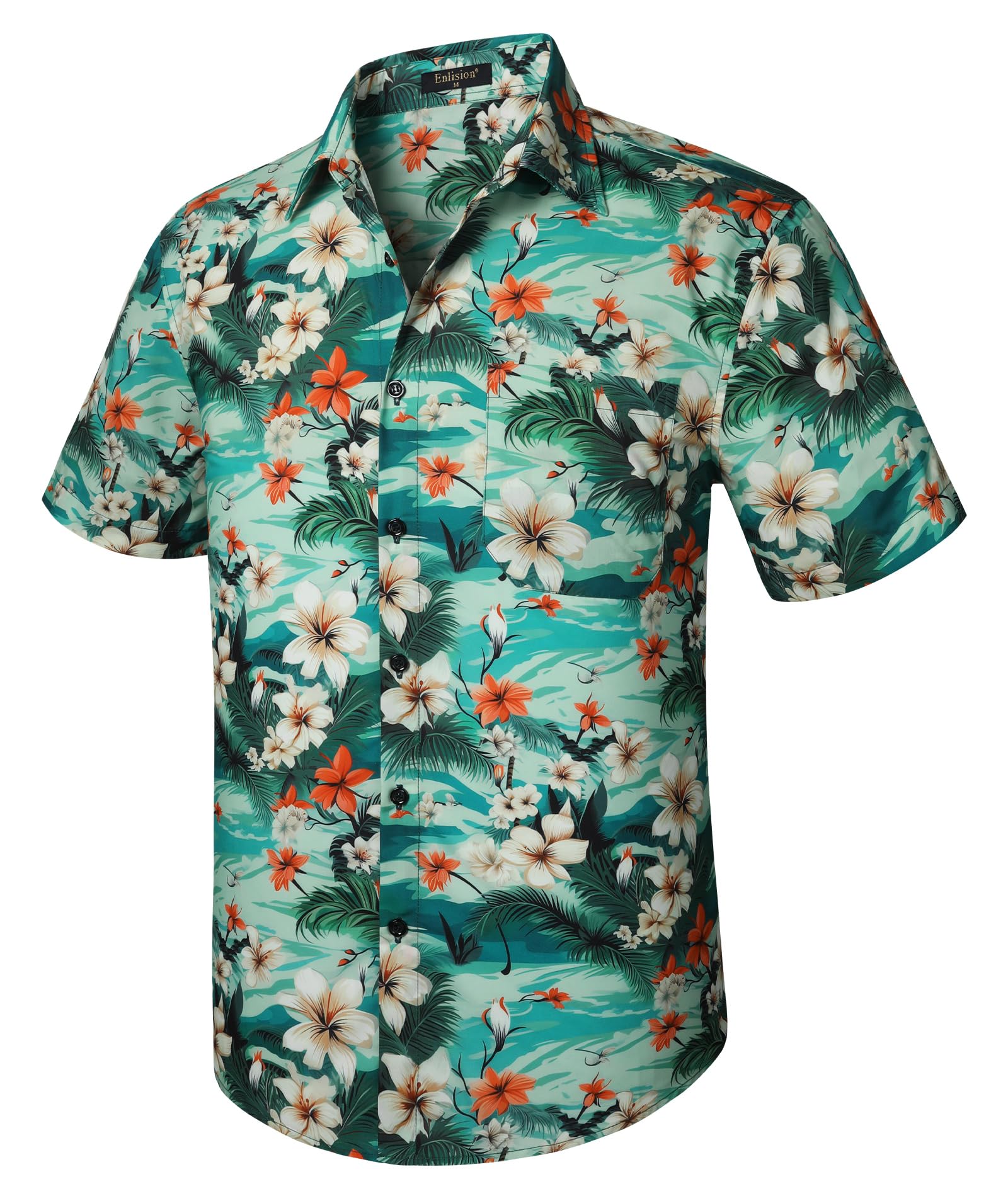 EnlisionMen's Hawaiian Shirts Short Sleeve Casual Floral Button Down Tropical Shirt Summer Holiday Beach Aloha Hawaii Shirt