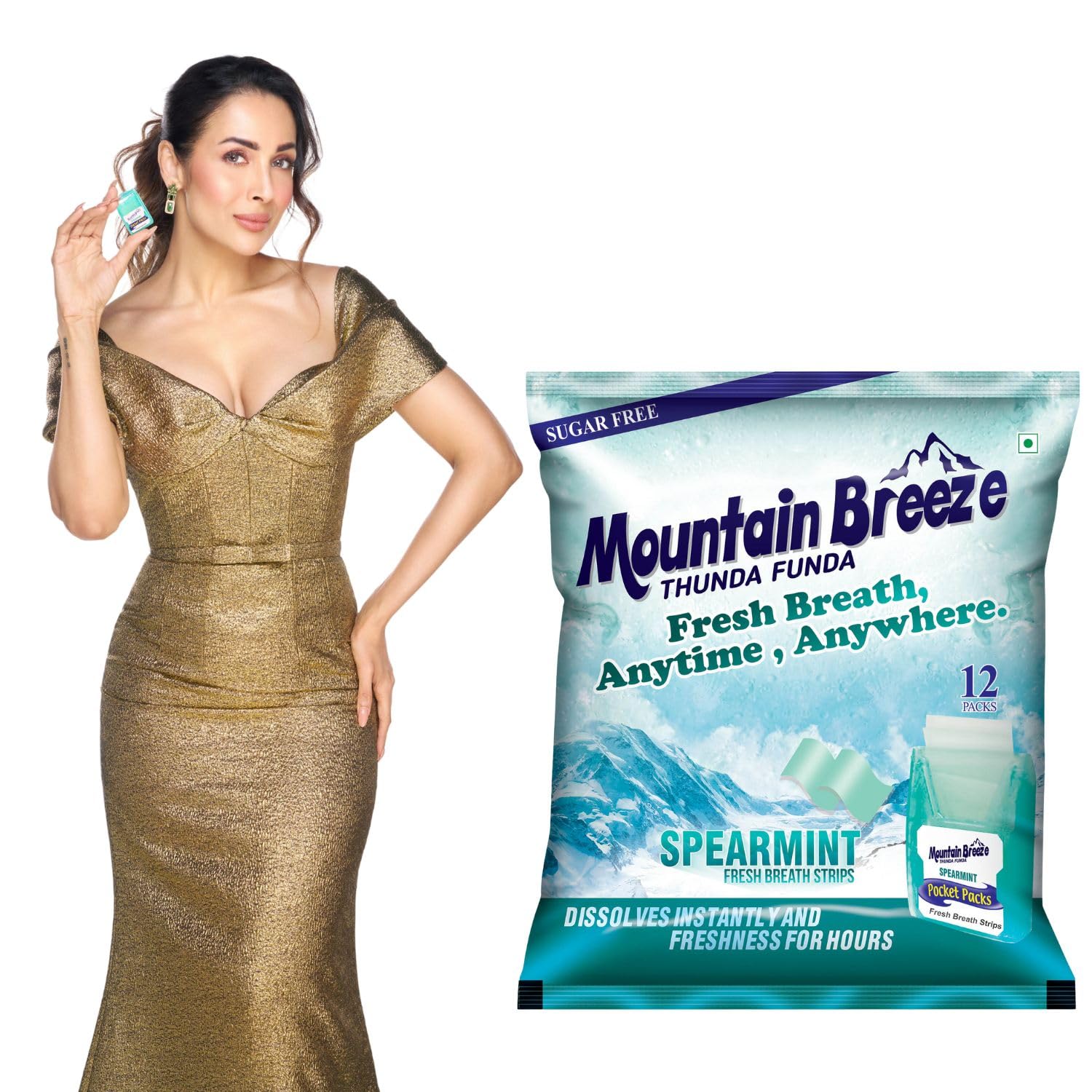 Mountain Breeze Sugar-Free Spearmint Fresh Breath Strips (18 Strips each) Pack of 12 x 18 = 216 Strips.