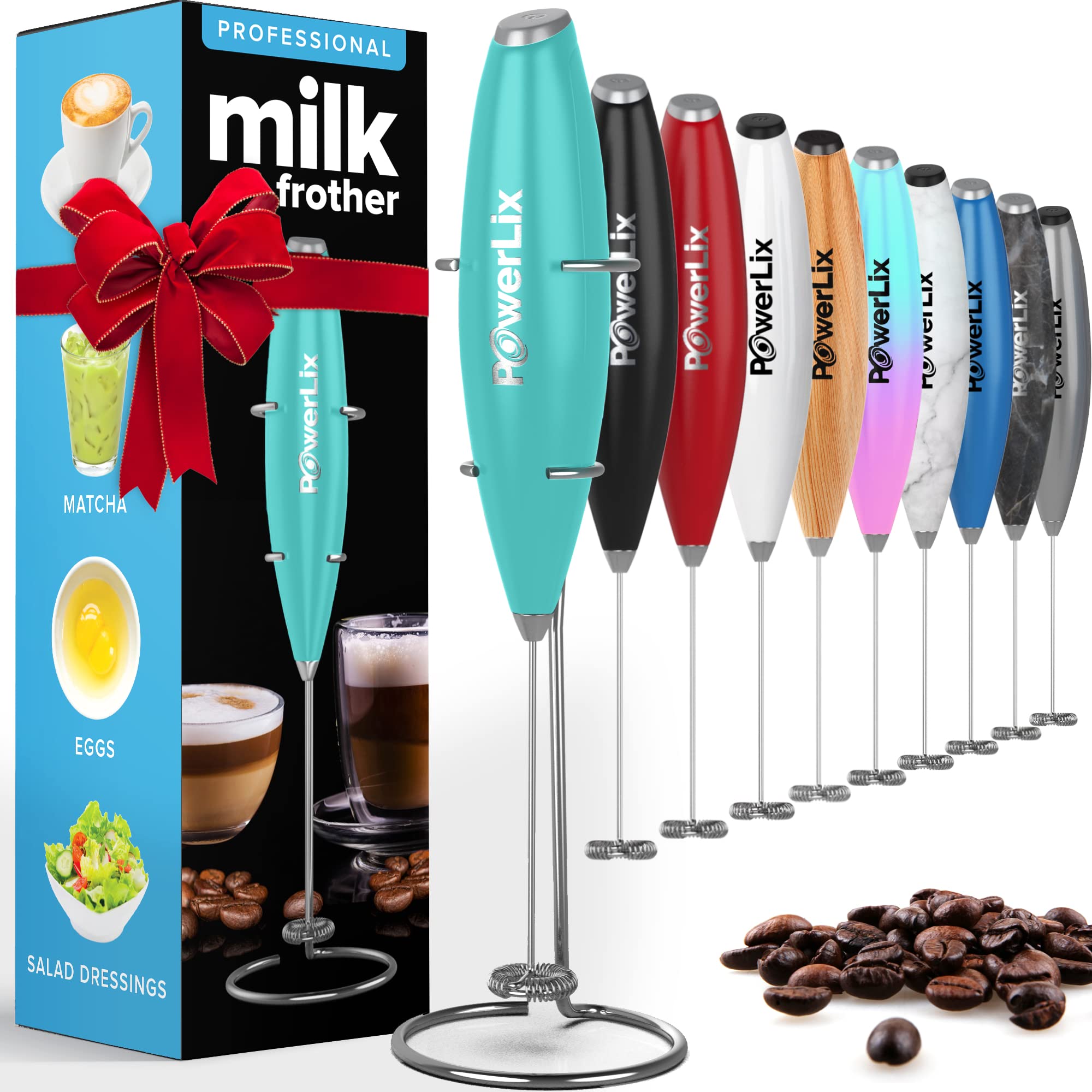 PowerLix Milk Frother Handheld Whisk - Electric Milk Frother Foamer with Stainless Steel Stand,15-20s, Powerful 19000rpm, Mini Drink Mixer Coffee Frother for Latte, Cappuccino, Hot Chocolate