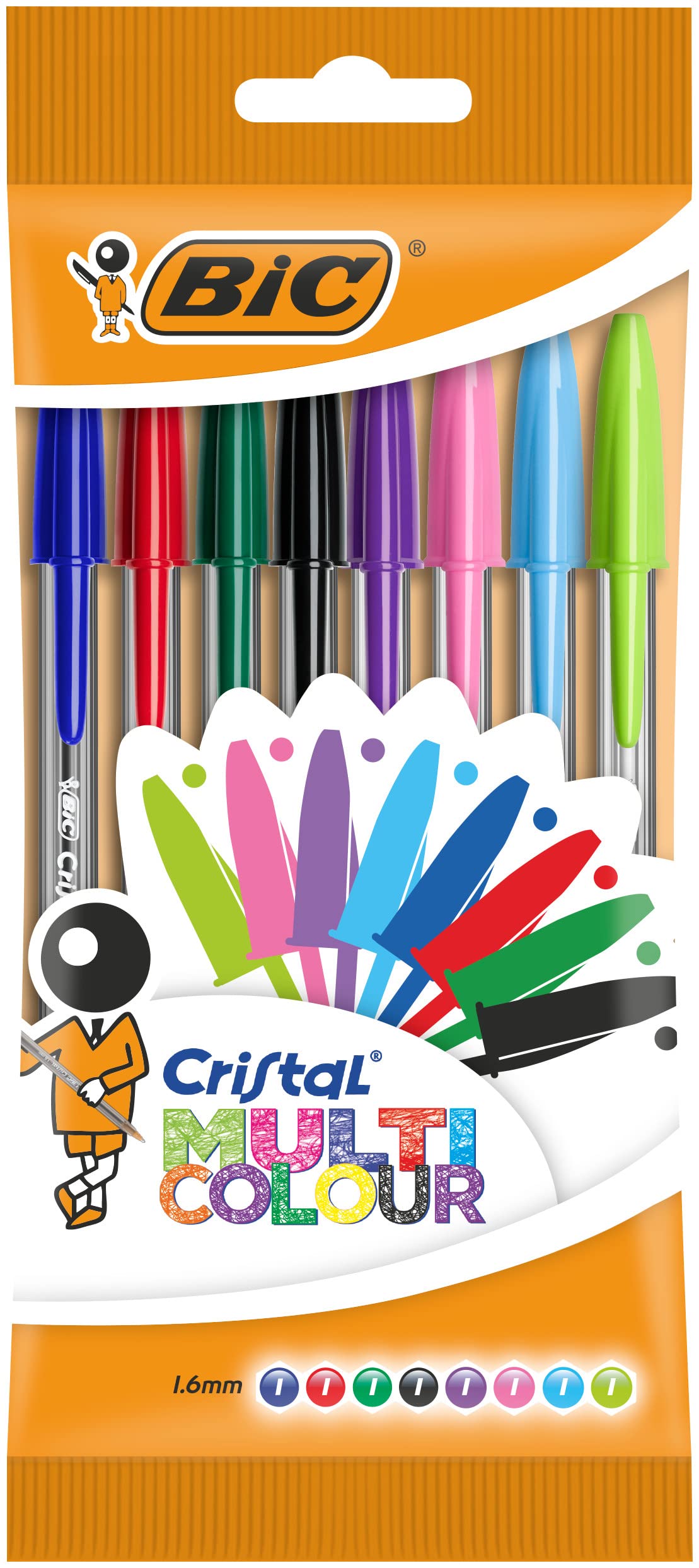 BicCristal Ballpoint Pens - Pack of 8 - Assorted Colours (Fashion + Standard) - 1.6 mm Tip with Smooth Writing