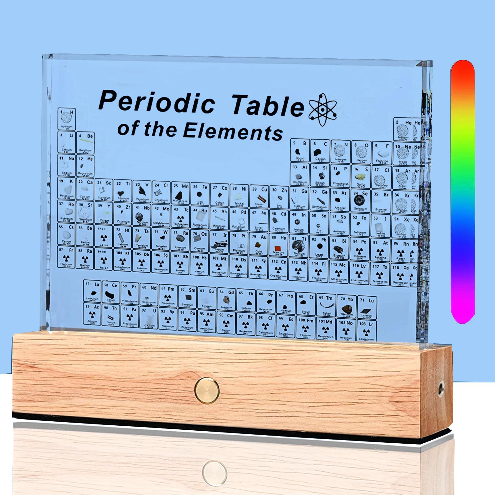 Periodic Table with Real Elements Inside, Periodic Table of Elements Acrylic Periodic Table Display with 83 Real Elements Samples, Colorful Light Base Gift for Teachers, Student Crafts Decor