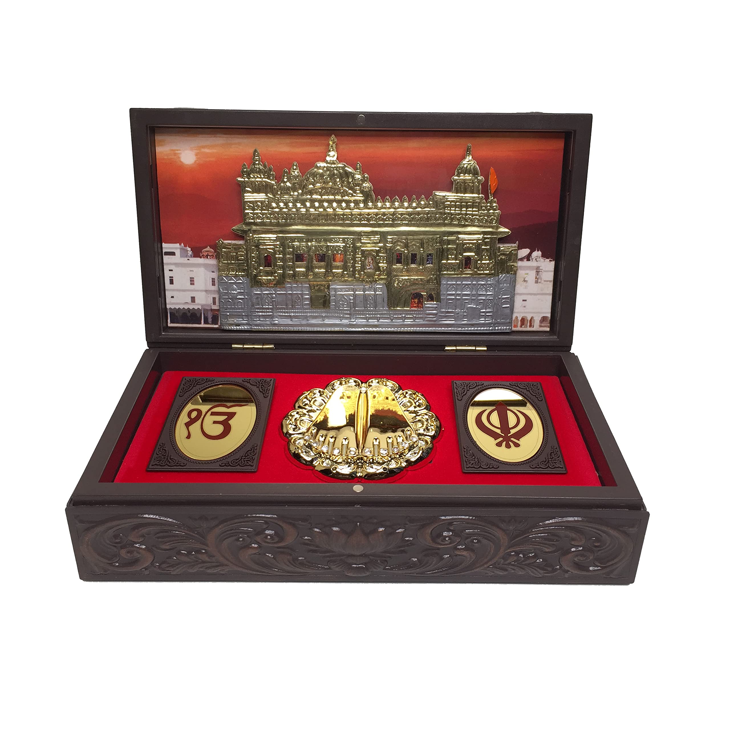 Northland Gold Plated Satnam Shree Waheguru Figurine in Decorative Box with Chandan Fragrance Unique Gift for Parents, Birthday, Anniversary and House Warming.