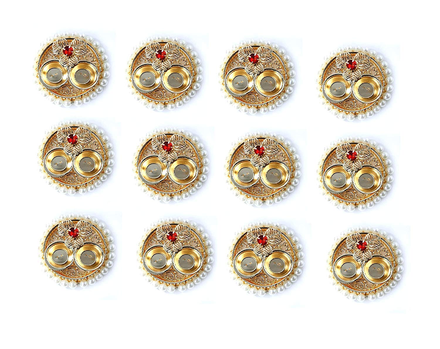 Itiha Pearl Ring Set of 12 haldi kumkum Holders for Return Gift, Wedding Gift, puja Articles (4 inches Each)