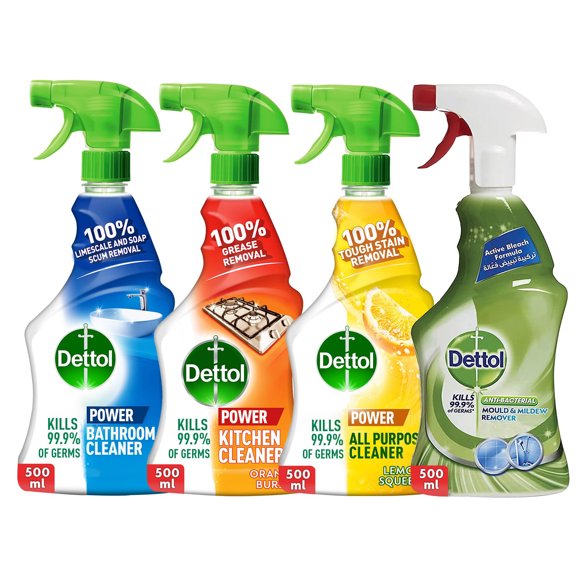 DettolTrigger Domain Bundle - Pack Of 4 - Bathroom Cleaner, Kitchen Trigger, Lemon All Purpose Cleaner, And Mold & Mildew Remover