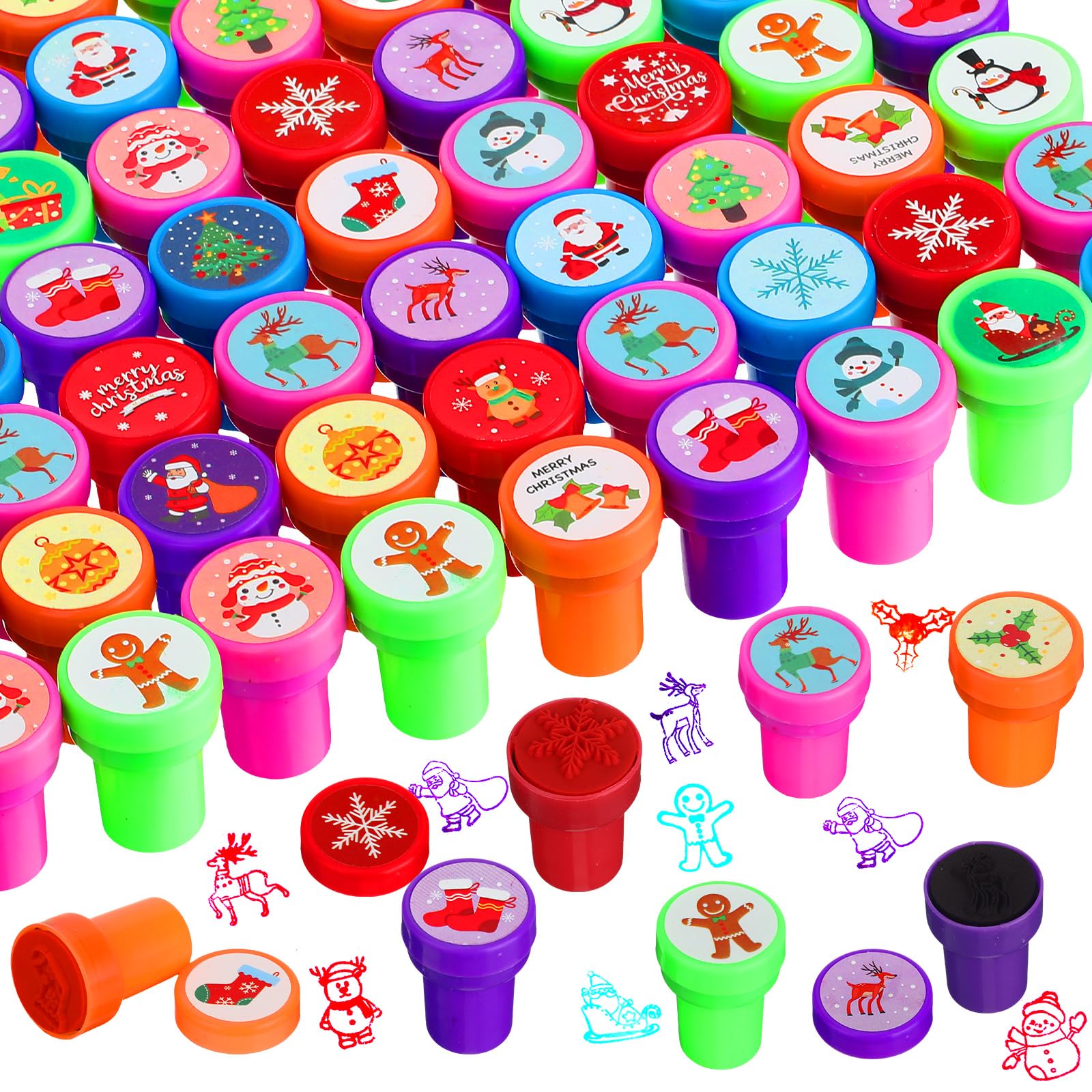 Geelin100 Pcs Christmas Assorted Stamps Kids Self Ink Stamps Bulk Stocking Stuffer Party Favor Stampers for Kids Christmas Party Classroom Game Prizes Goodie Bag Fillers, 22 Styles