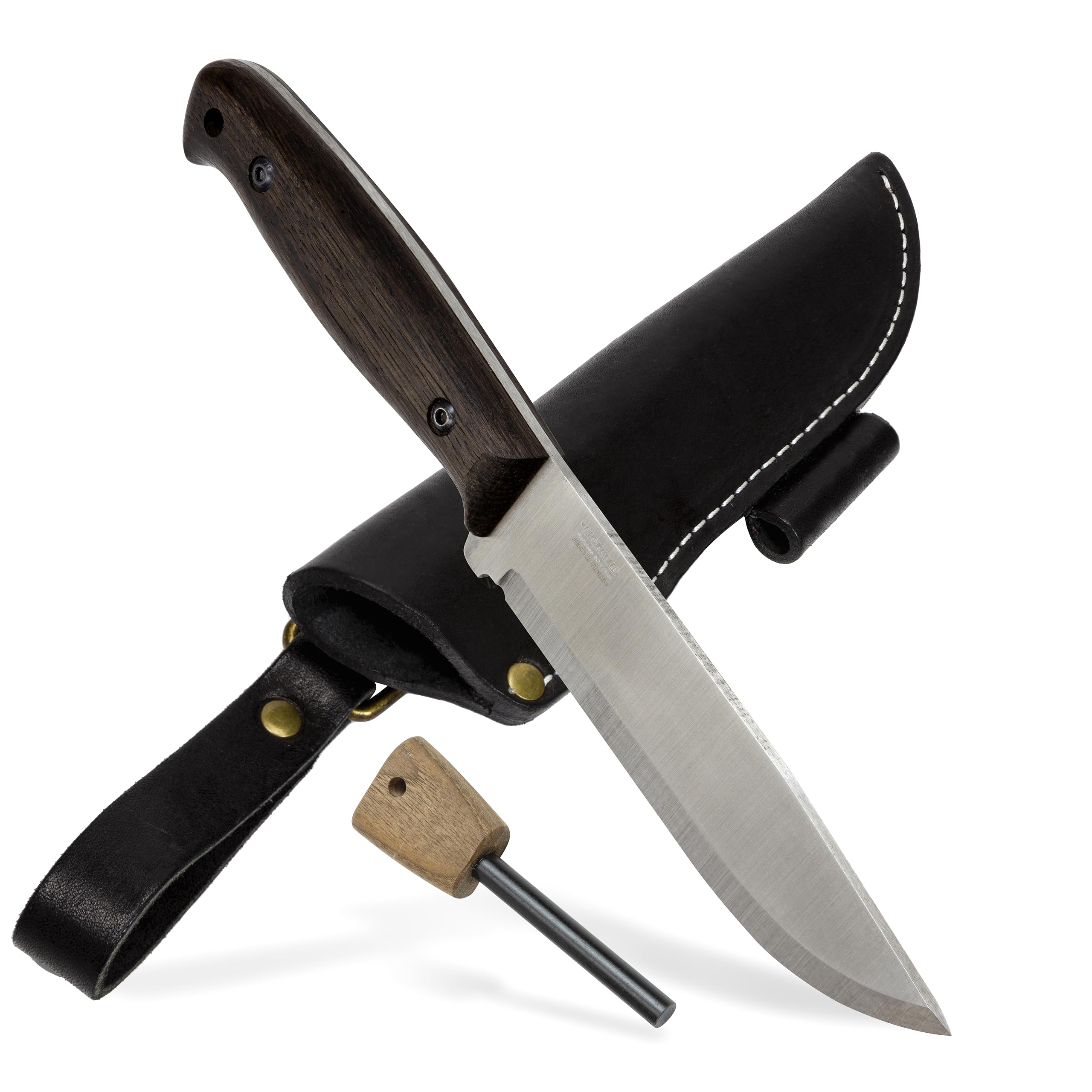 BPS Knives Nighthawk Adventurer - Camping Knife - Fixed-Blade Stainless Steel Survival Knife - Black Leather Sheath and Firestarter - Outdoor Full Tang Knife - Bushcraft Knife