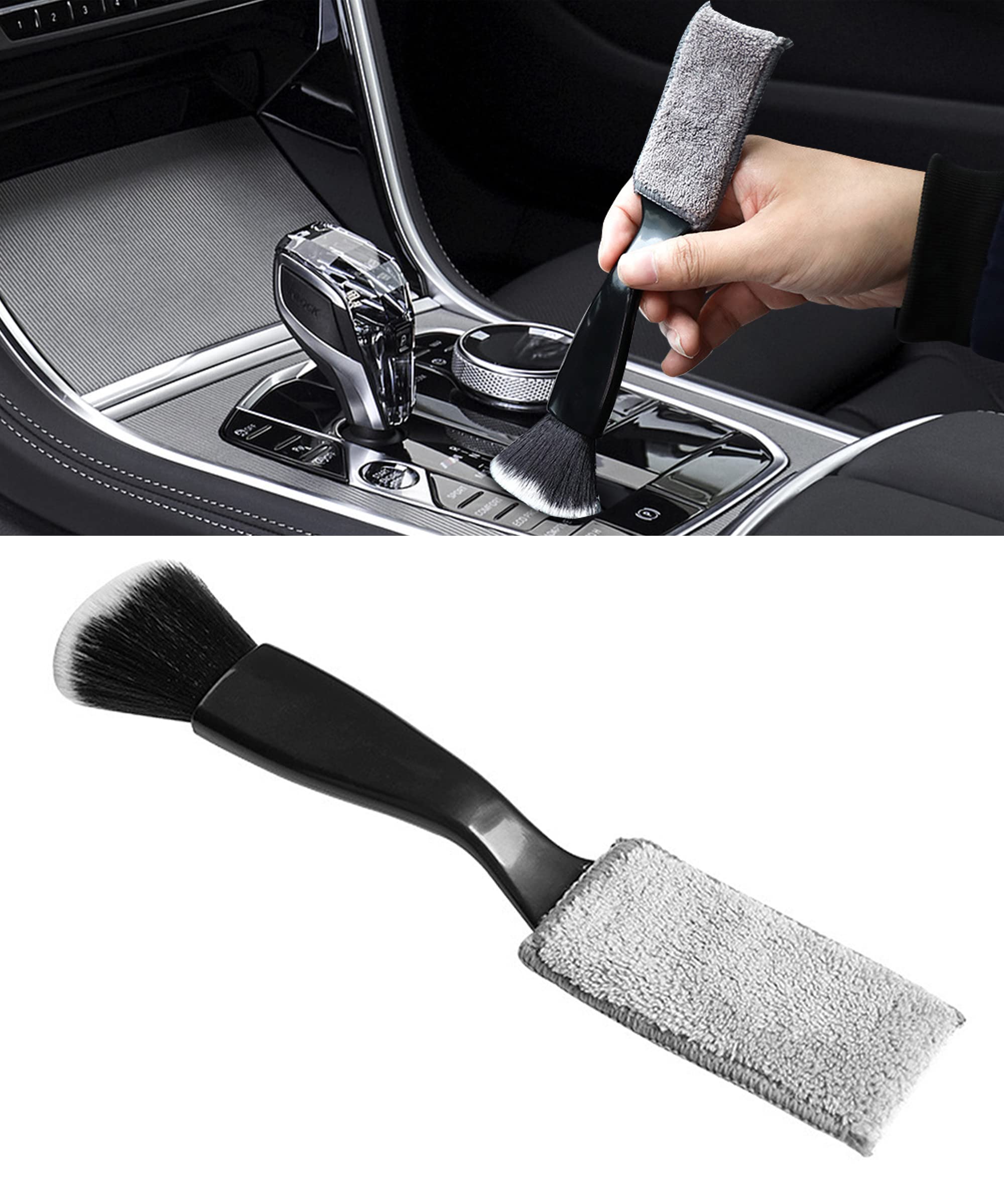 Universal 2 in 1 Duster for Car Clean,Car Bursh Tool,Double Head Brush,Auto Interior Detailing Brush,Soft Car Interior Detailing Brush Dust Brush (Black)