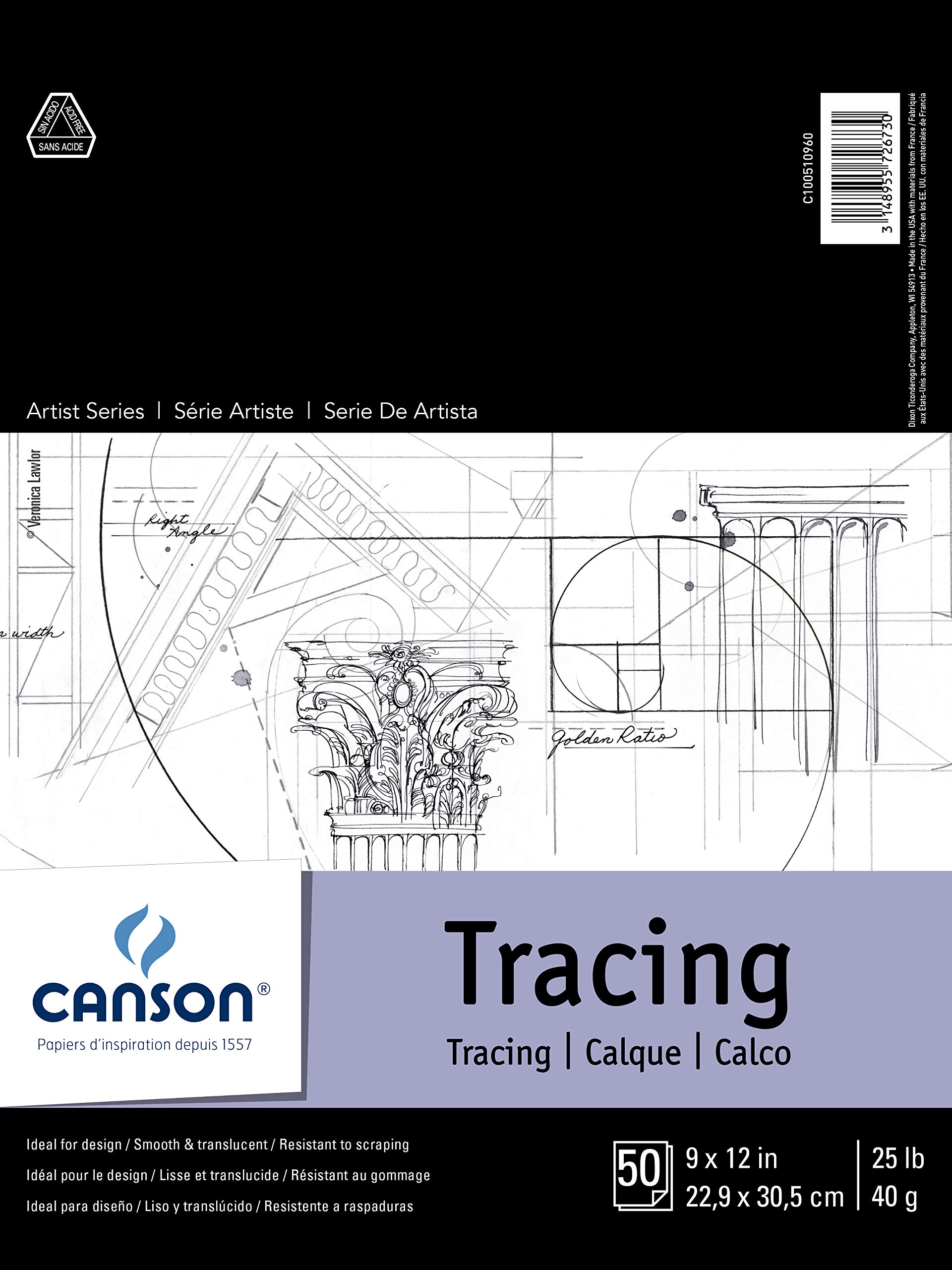 Canson Foundation Tracing Paper Pad For Ink, Pencil And Markers, Fold Over, 25 Pound 9" X 12" 100510960