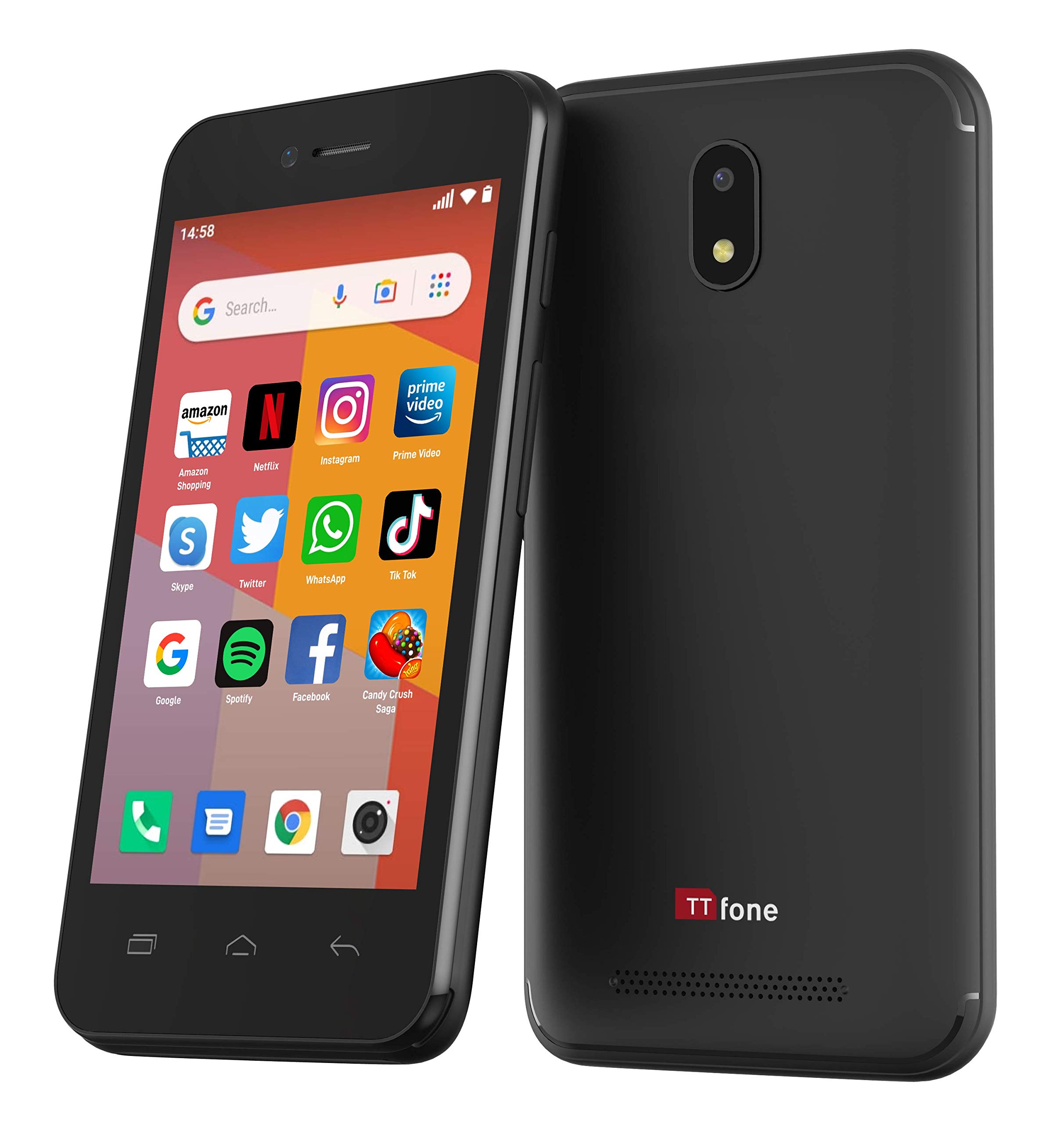 TTfone TT20 Smart 3G Mobile Phone with Android GO - 8GB - Dual Sim - 4Inch Touch Screen - Pay As You Go (O2 Bundle PAYG)