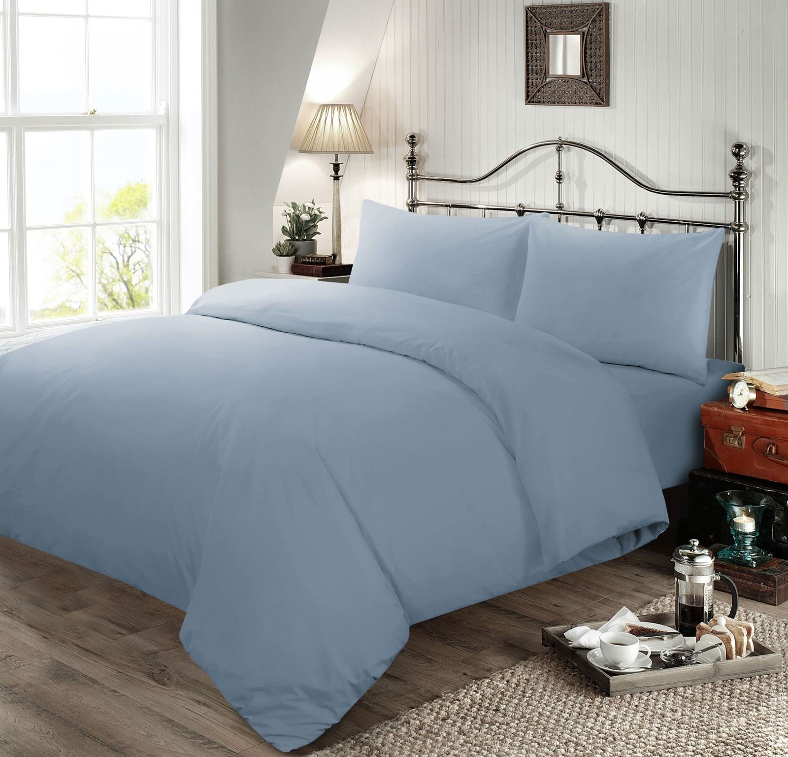 Nimsay Home Soft Hotel Quality Plain Dyed Quilt Duvet Cover Set Polycotton Bedding Set (Blue, King Duvet Cover Set)