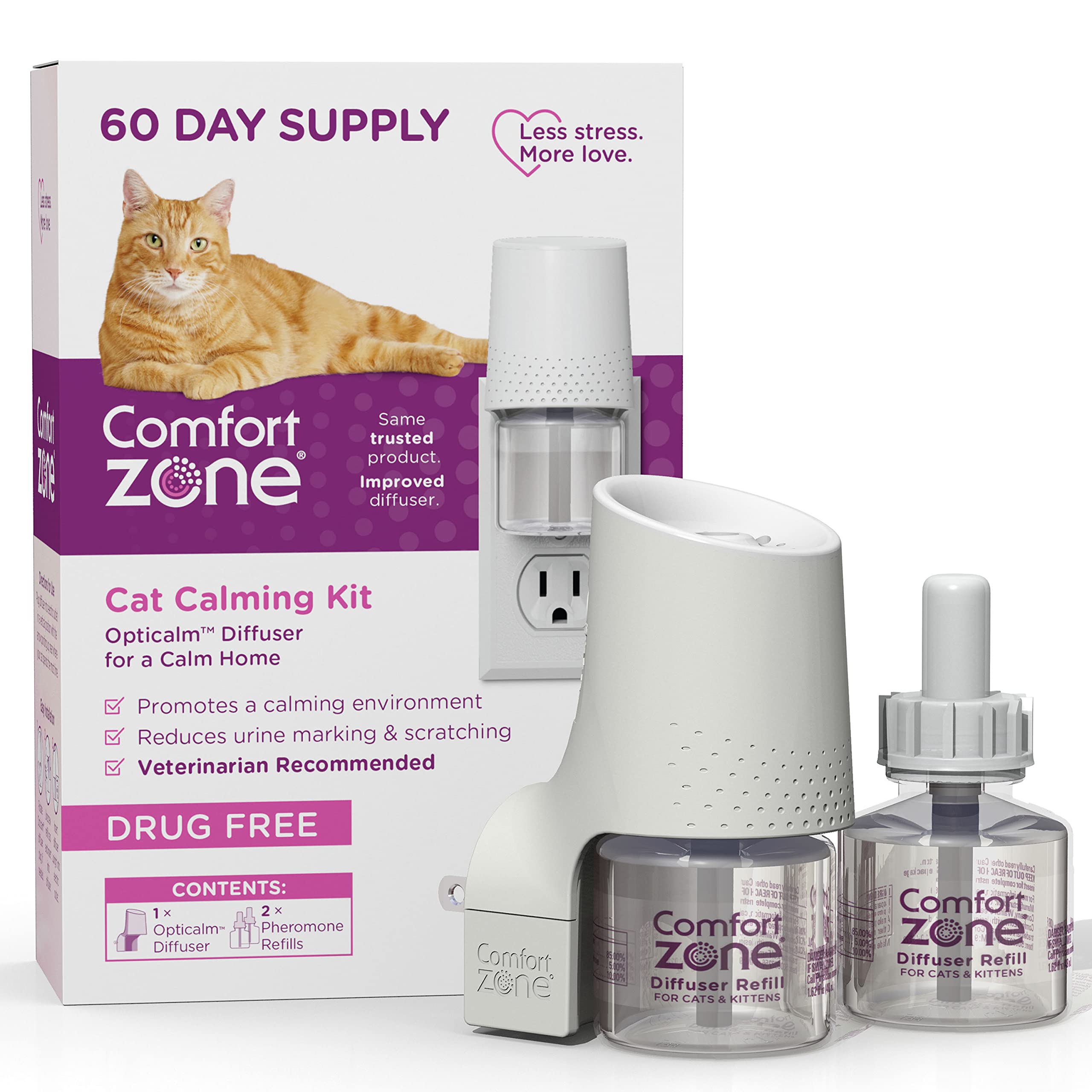 Comfort Zone Cat Calming Diffuser: 1 Pheromone Diffusers & 2 Refills (60 Days)