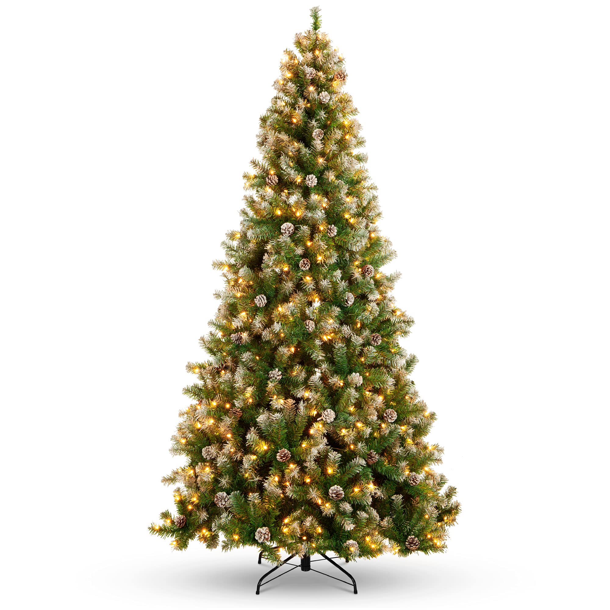 Best Choice Products7.5ft Pre-Lit Pre-Decorated Pine Hinged Artificial Christmas Tree w/ 1,346 Flocked Frosted Tips, 80 Pine Cones, 550 Lights, Metal Base