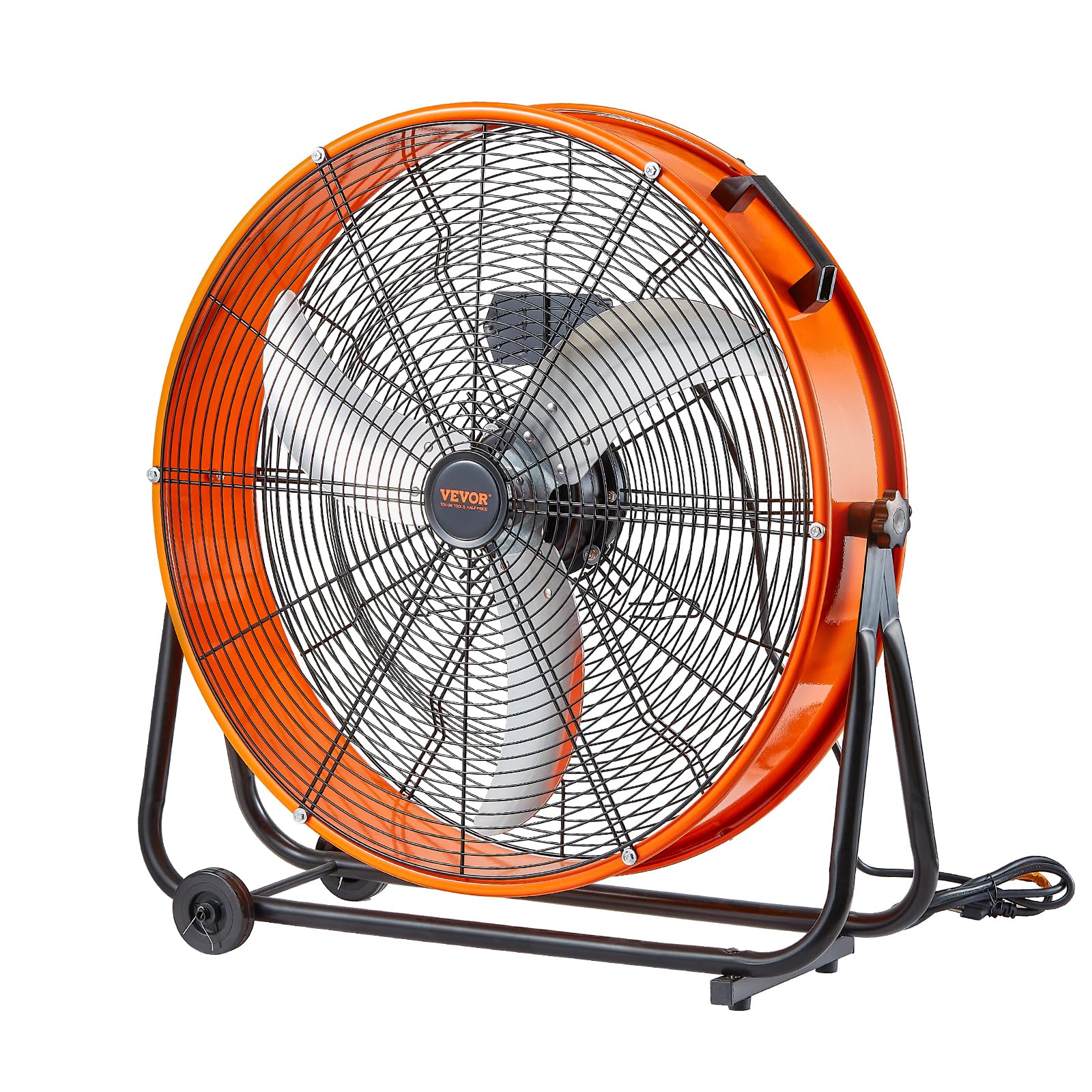 VEVOR Drum Fan, 24 Inch 8600 CFM High Velocity Heavy Duty Floor Shop Fan, 3-Speed, 5ft Cord, 360°Adjustable Tilting, Commercial Industrial Use for Warehouse, Workshop, Factory, Basement