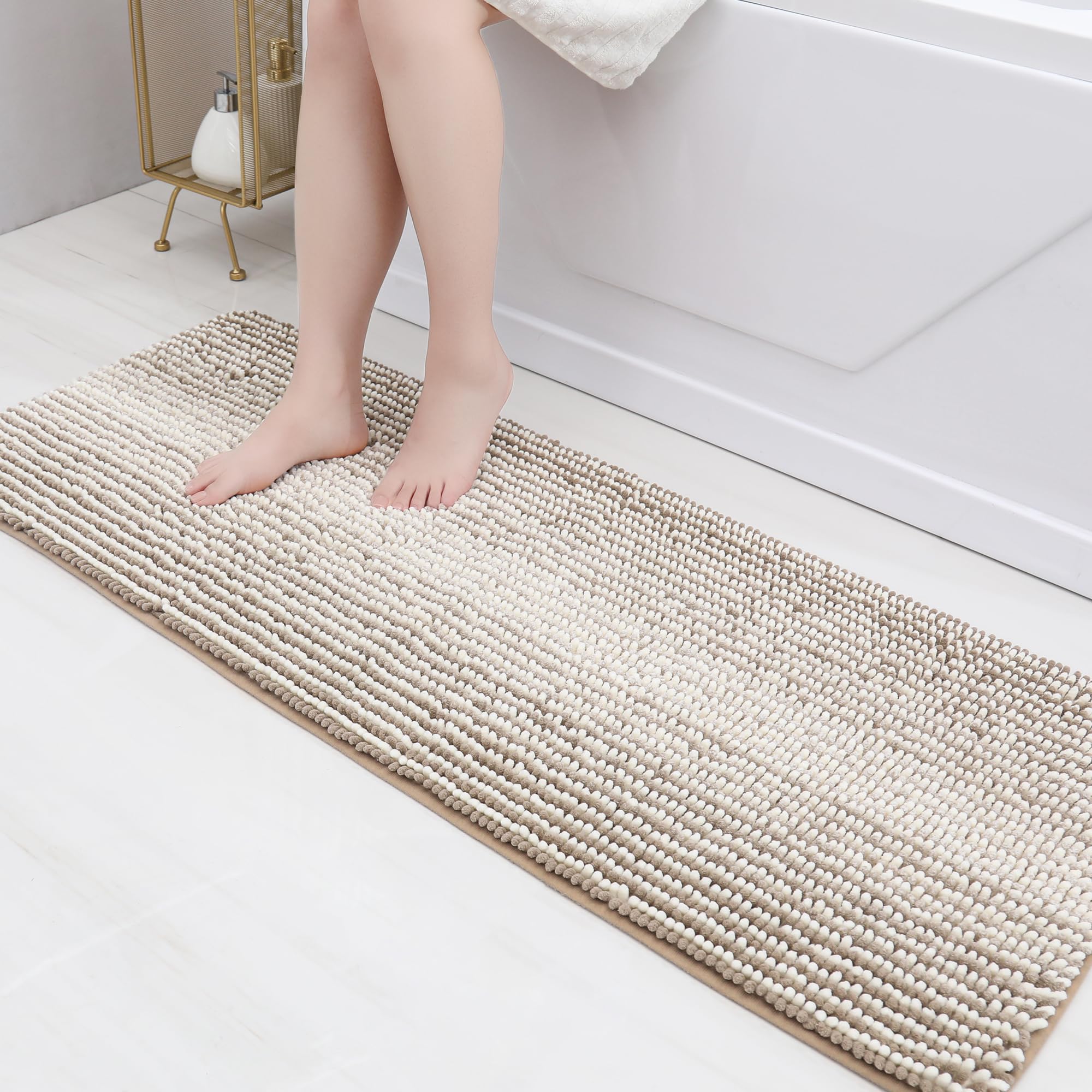 Ofrdncy Luxury Bathroom Mat Rug, Extra Soft and Absorbent Microfiber Bath Mat Rug, Non-Slip Plush Shaggy Bath Carpet, Machine Wash Dry (Brown 50x120cm）