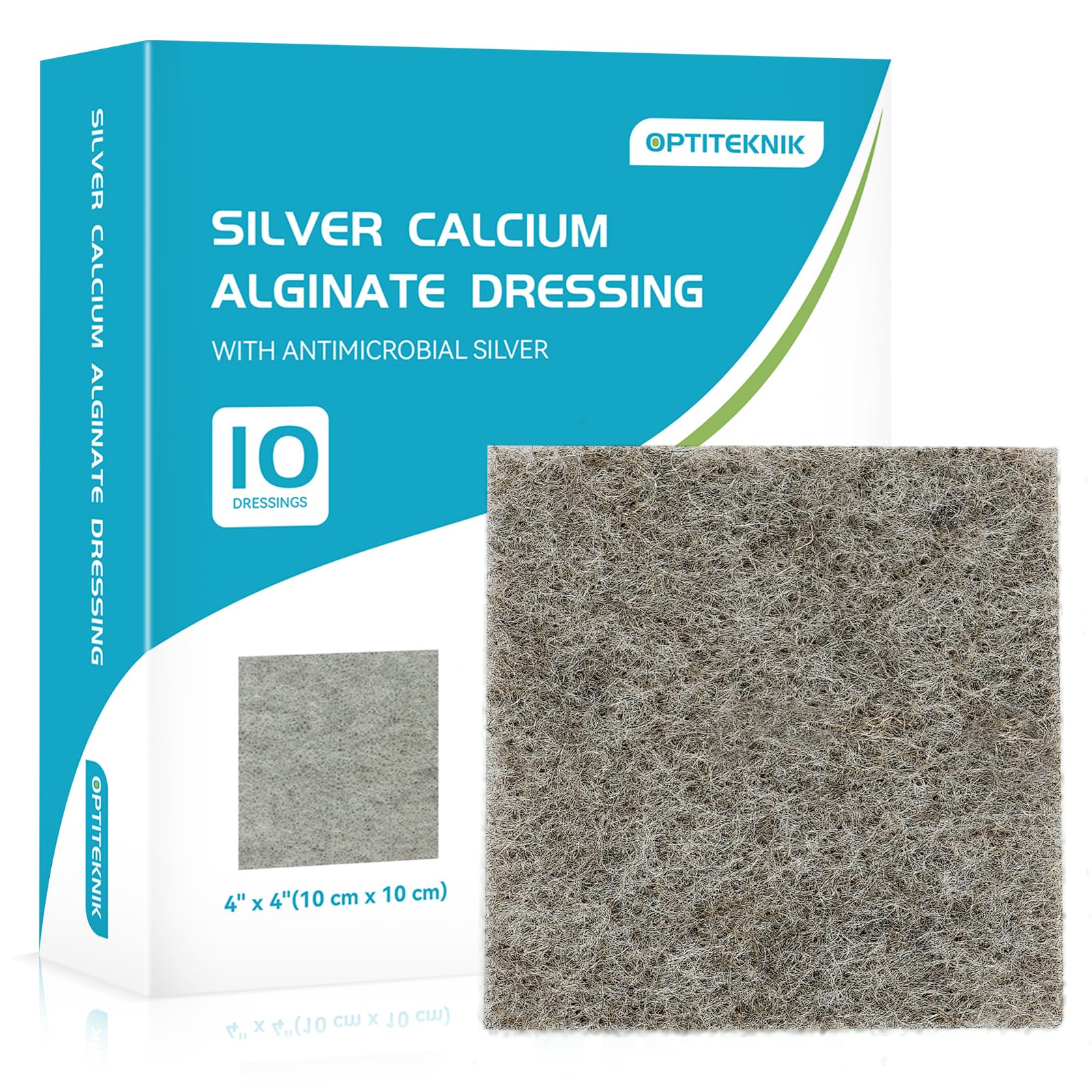 Ag Silver Calcium Alginate Wound Dressing Pads 4"x4" Pack of 10, Soft Silver Dressings for Wound Care, Gentle Highly Absorbent Dressing, Non Stick Gauze Pads for Wounds