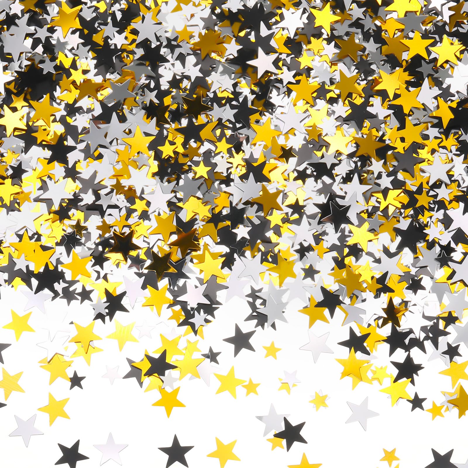 HESTYA 60g star Confetti Glitter Star Table Confetti Metallic Foil Stars for Party Wedding Festival Decorations(Silver Gold Black,10mm and 6mm)