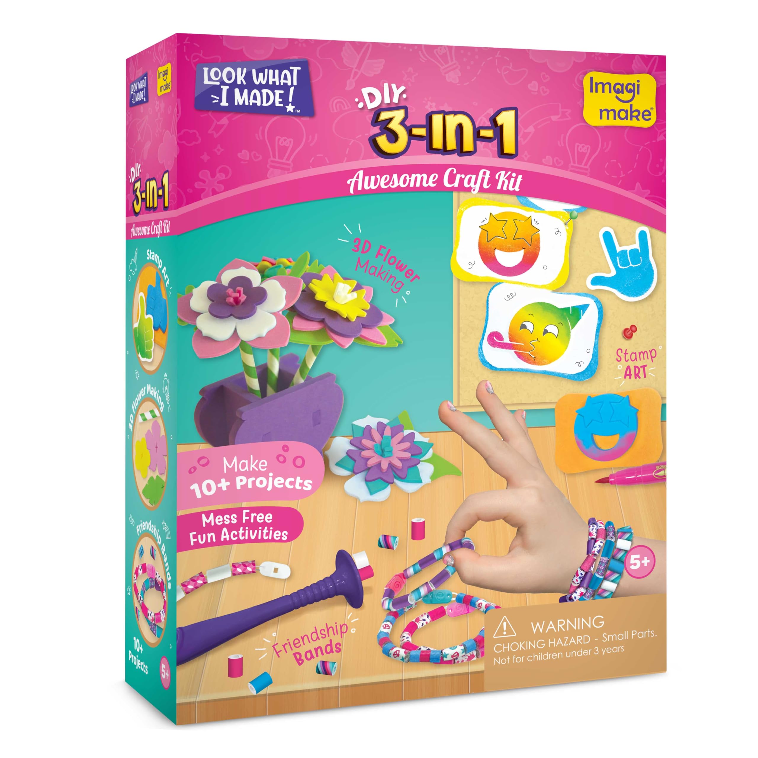 Imagimake 3-in-1 Awesome Craft Kit - Kids Arts and Crafts - Arts and Crafts for Kids Ages 6-8 - 3D Flower Making, Paper Quilling Kit, Stamp for Kids - Gifts for 5, 6, 7, 8 Year Old Girls