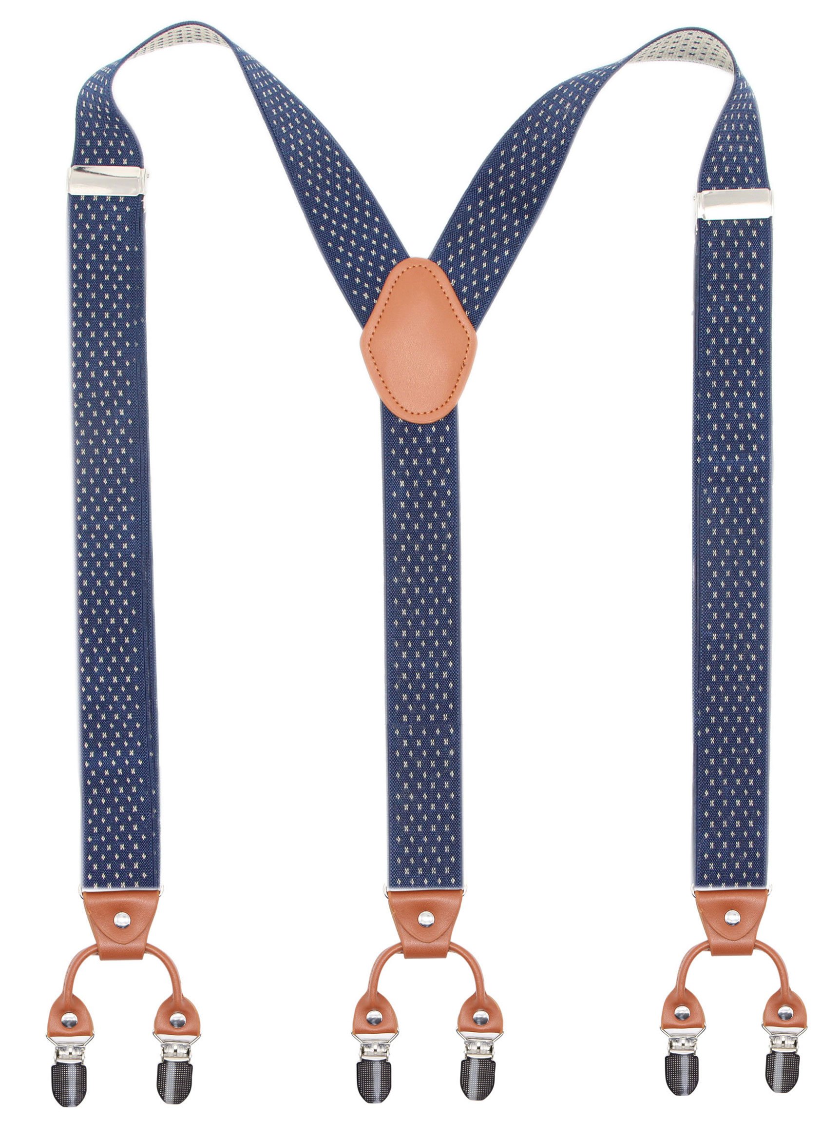 BiotertiMenââ‚¬â„¢s Y-Shaped Heavy Duty Suspenders ââ‚¬â€œ 6 Metal Clips, Elastic Straps (Navy-2)