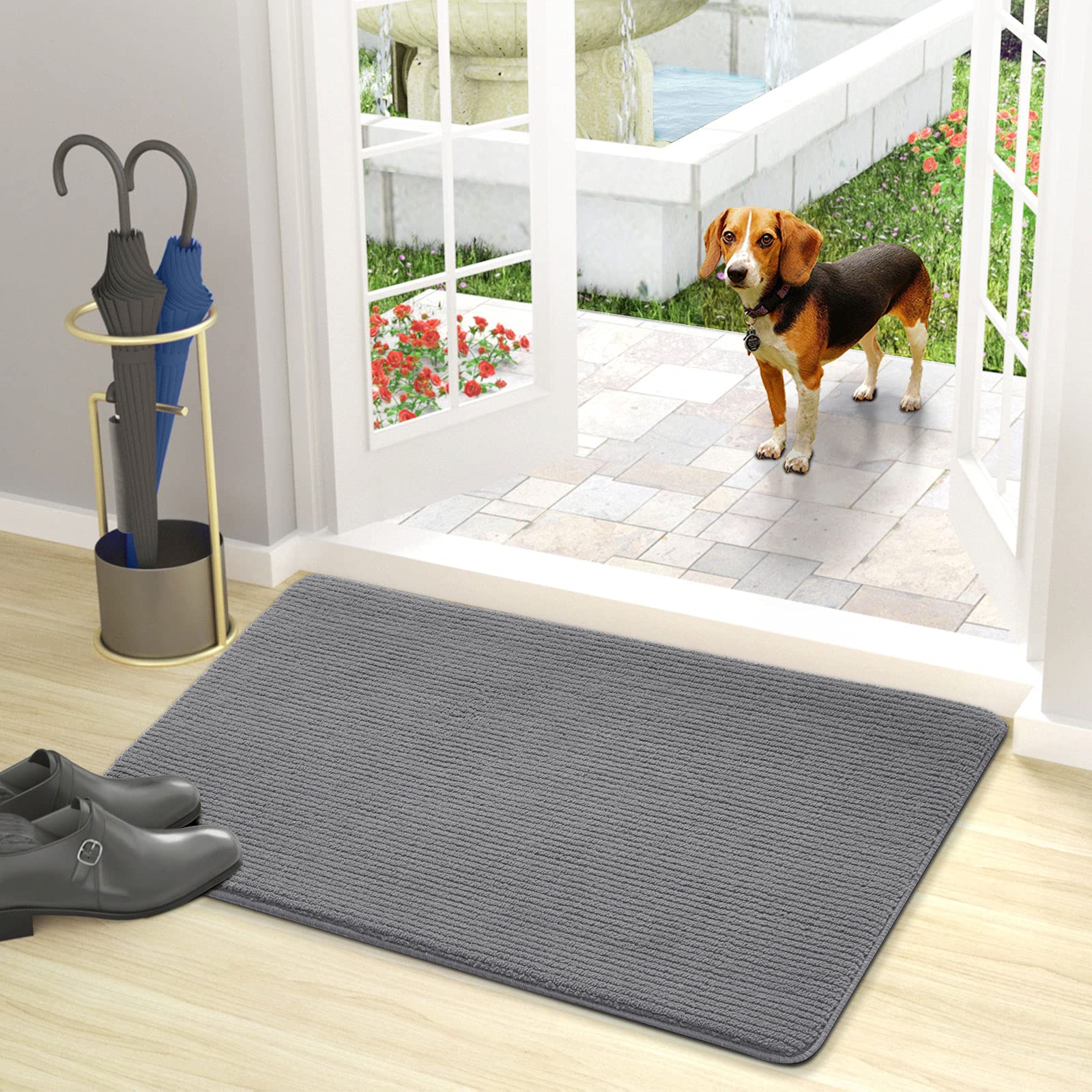 DEXIDoor Mat Entryway Doormat Front Entrance Non-Slip Low Profile Washable for Inside Entry 19.5"x31.5",Grey