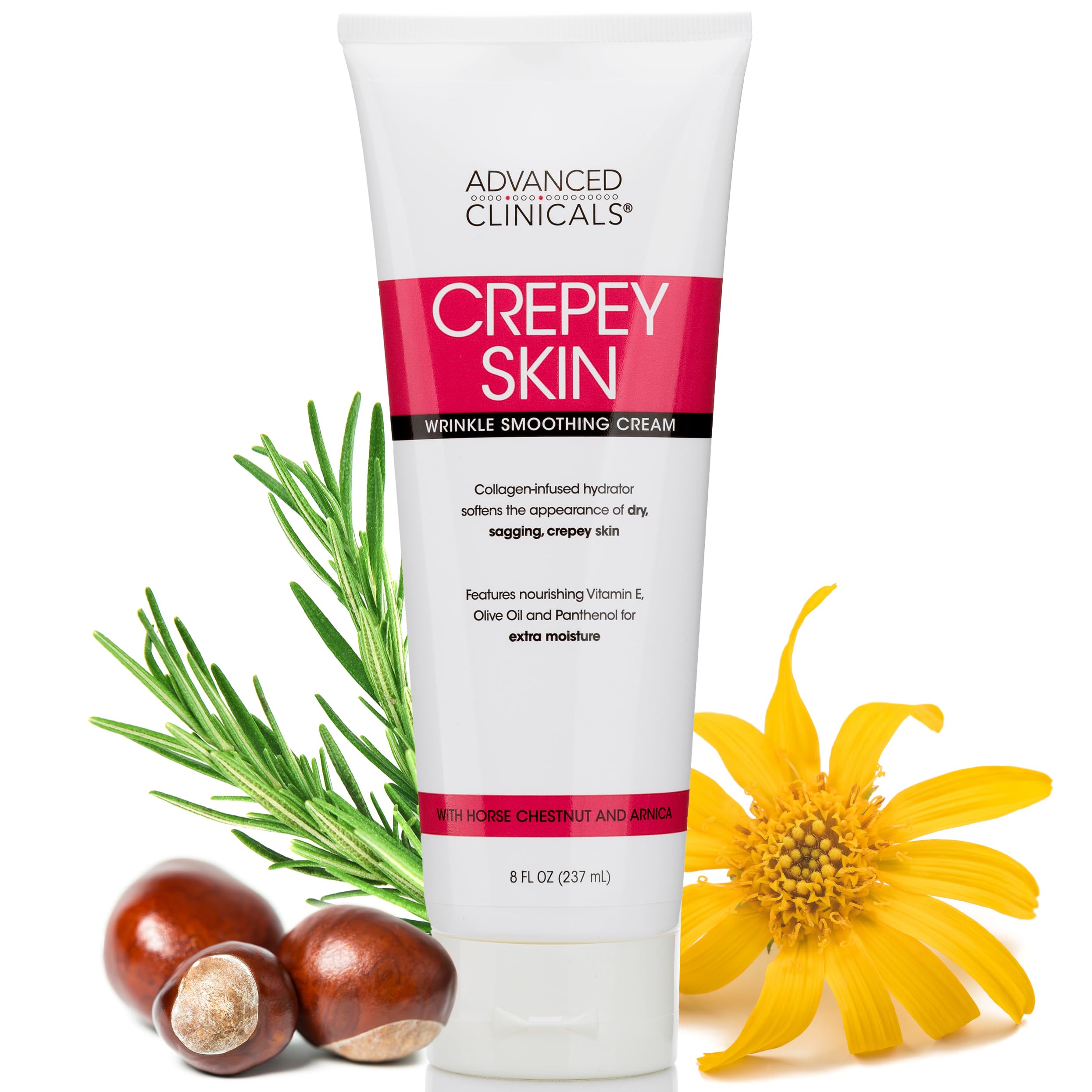 Advanced Clinicals Crepey Skin Care Treatment Body Lotion | Crepe Skin Wrinkle Eraser Moisturizer | Collagen Cream | Vitamin E Cream | Arnica Bruise Cream W/Horse Chestnut, Fragrance-Free, 8 Fl Oz