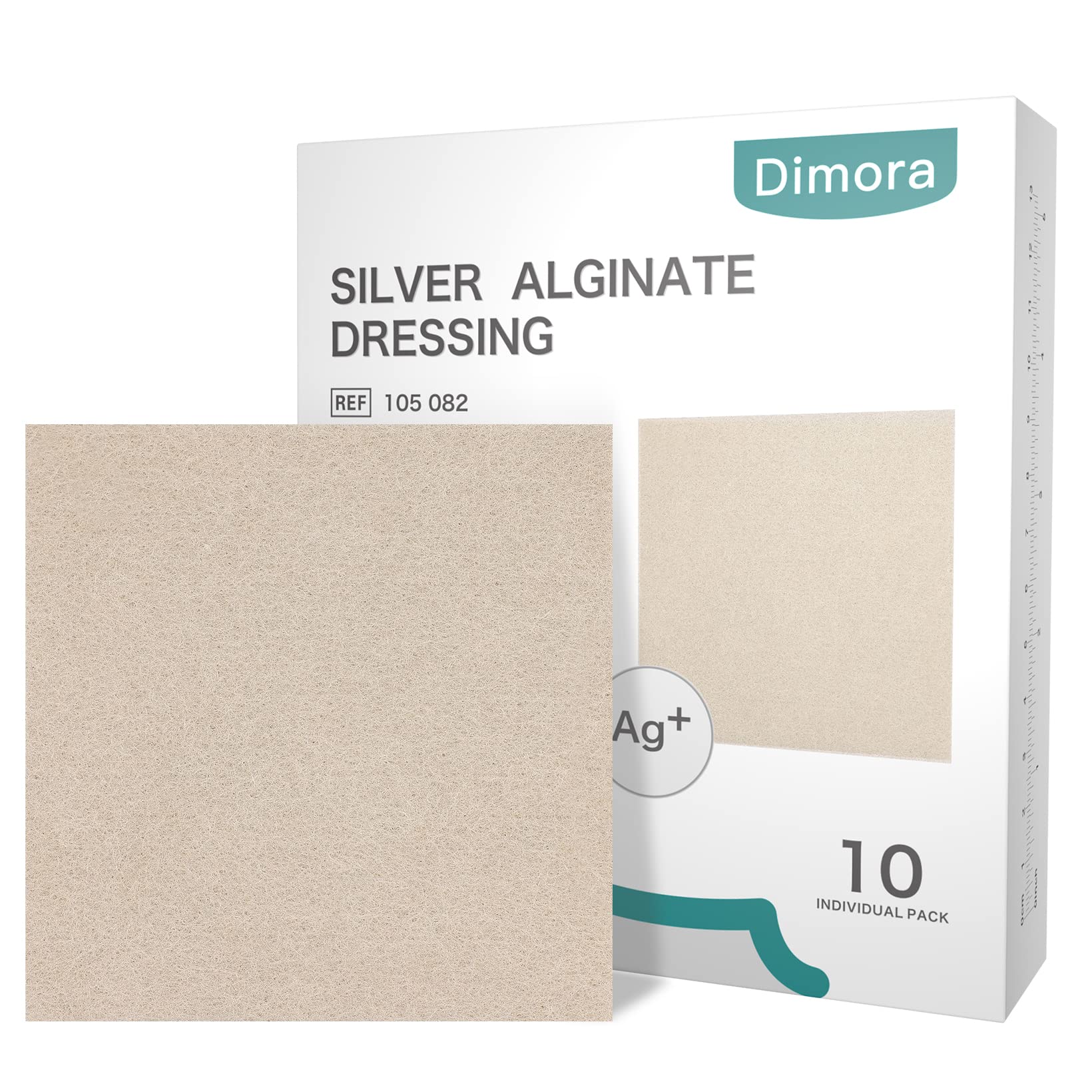 DimoraUpgrade 10 Packs Silver Antibacterial Alginate Wound Dressing Pads，Non-Stick Sterile Gauze，Highly Absorbent & Comfortable，4'' x 4'' Patches