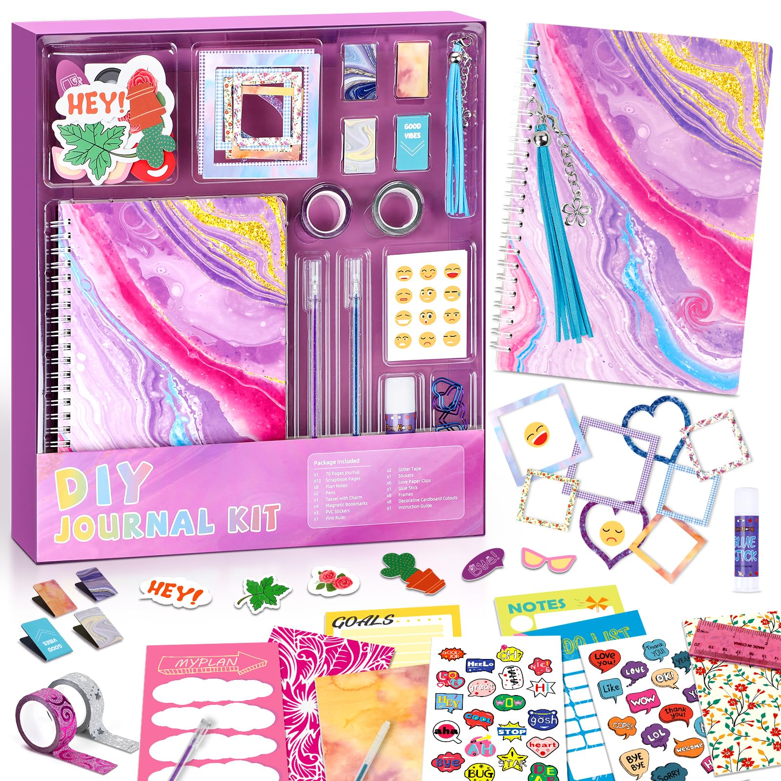 PERRYHOME DIY Journal Kit for Girls Ages 8-12, Stationery Journal Set for Teenage Girls Ages 8-12 Scrapbook & Diary Kits, Journaling Art Crafts Kit Teen 8-10-12 Year Old Girl Birthday Gifts - Purple