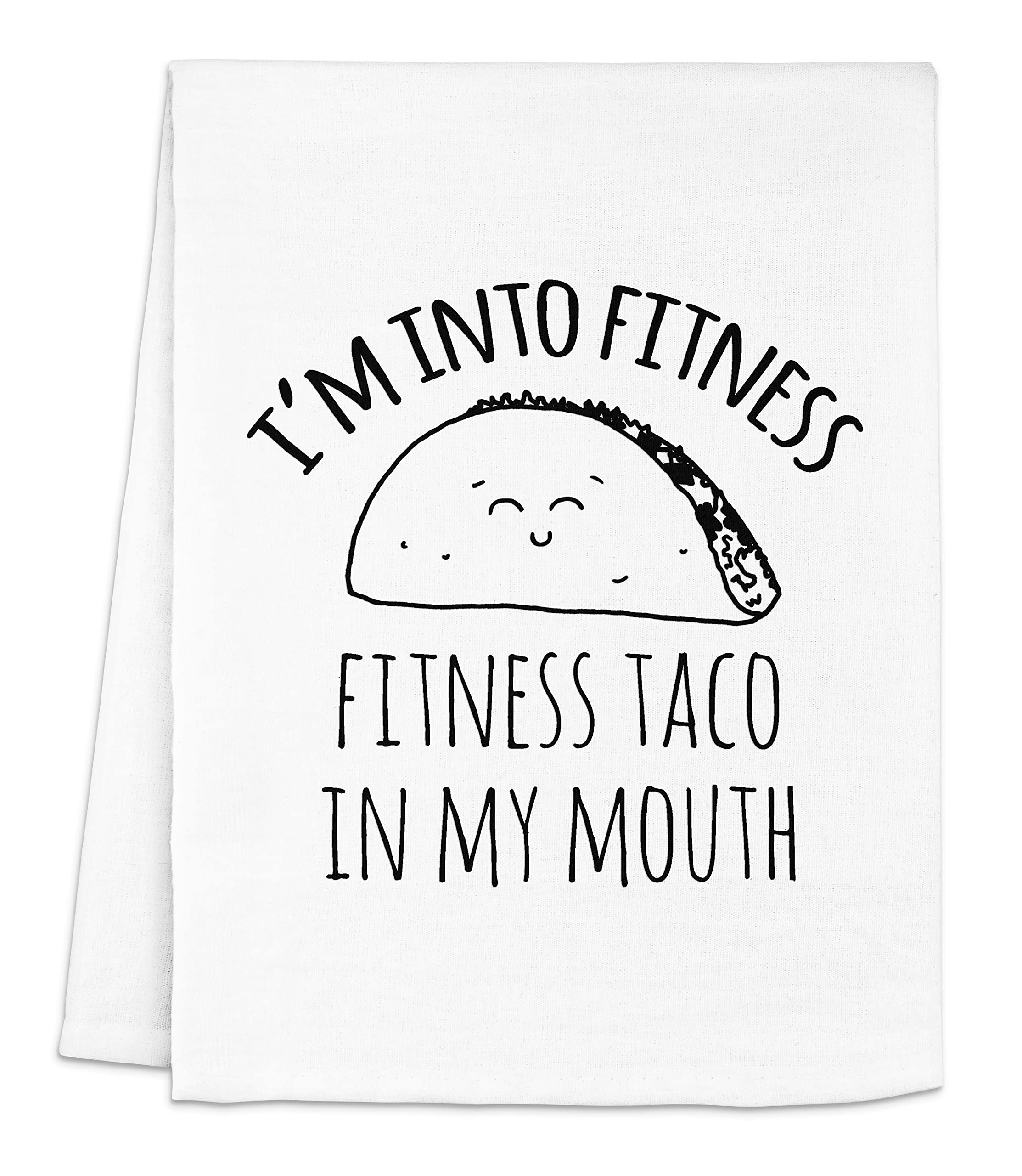 Funny Kitchen Towel, I'm Into Fitness, Fitness Taco In My Mouth, Flour Sack Dish Towels, Funny Dish Towels for Taco Tuesday, Apartment Essentials, Cotton Dish Towels for Kitchen, White